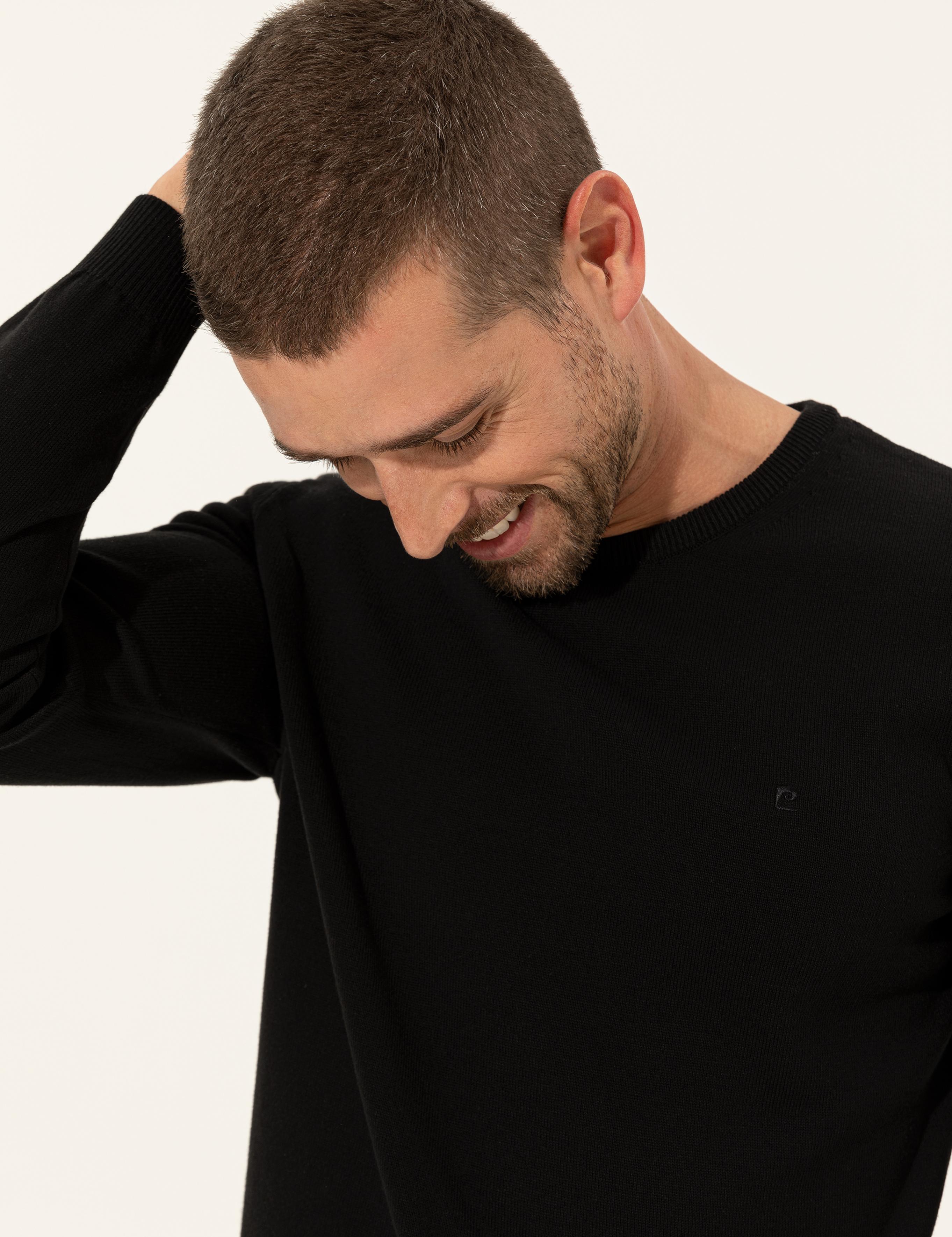 Siyah Slim Fit Bisiklet Yaka Basic Triko Kazak