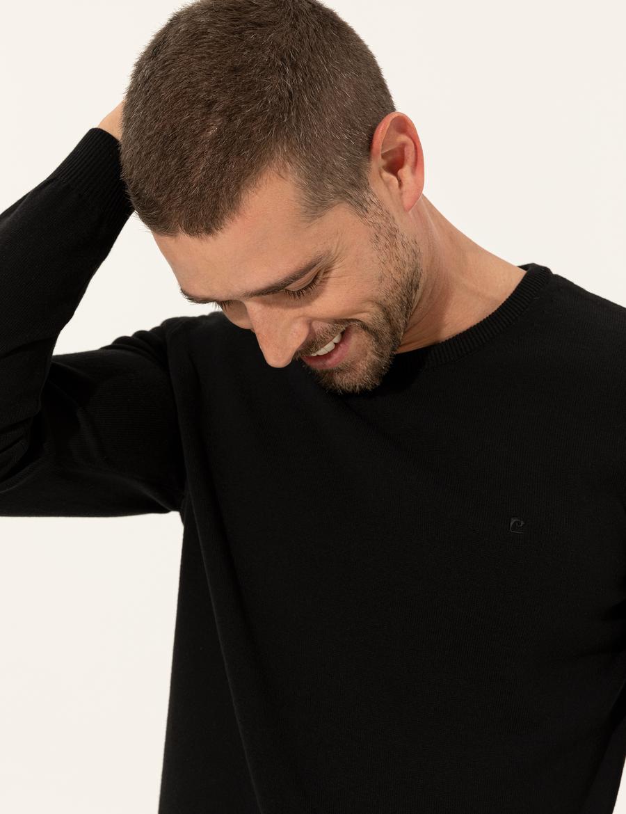 Siyah Slim Fit Bisiklet Yaka Basic Triko Kazak