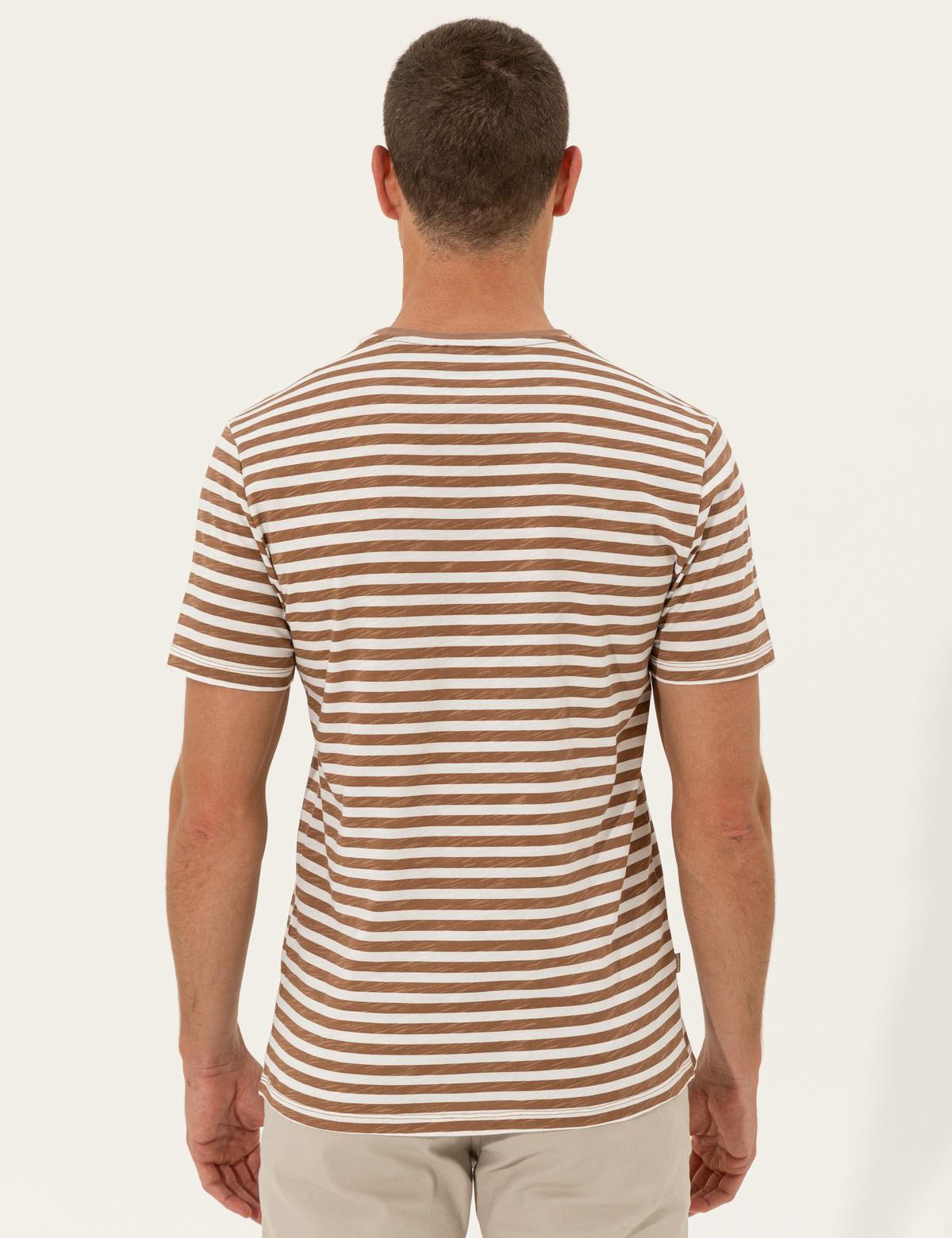 Bej Slim Fit Bisiklet Yaka Tişört - 50249713017