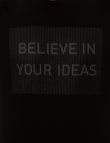 Siyah Slim Fit Baskılı Bisiklet Yaka Tişört - 50249350006