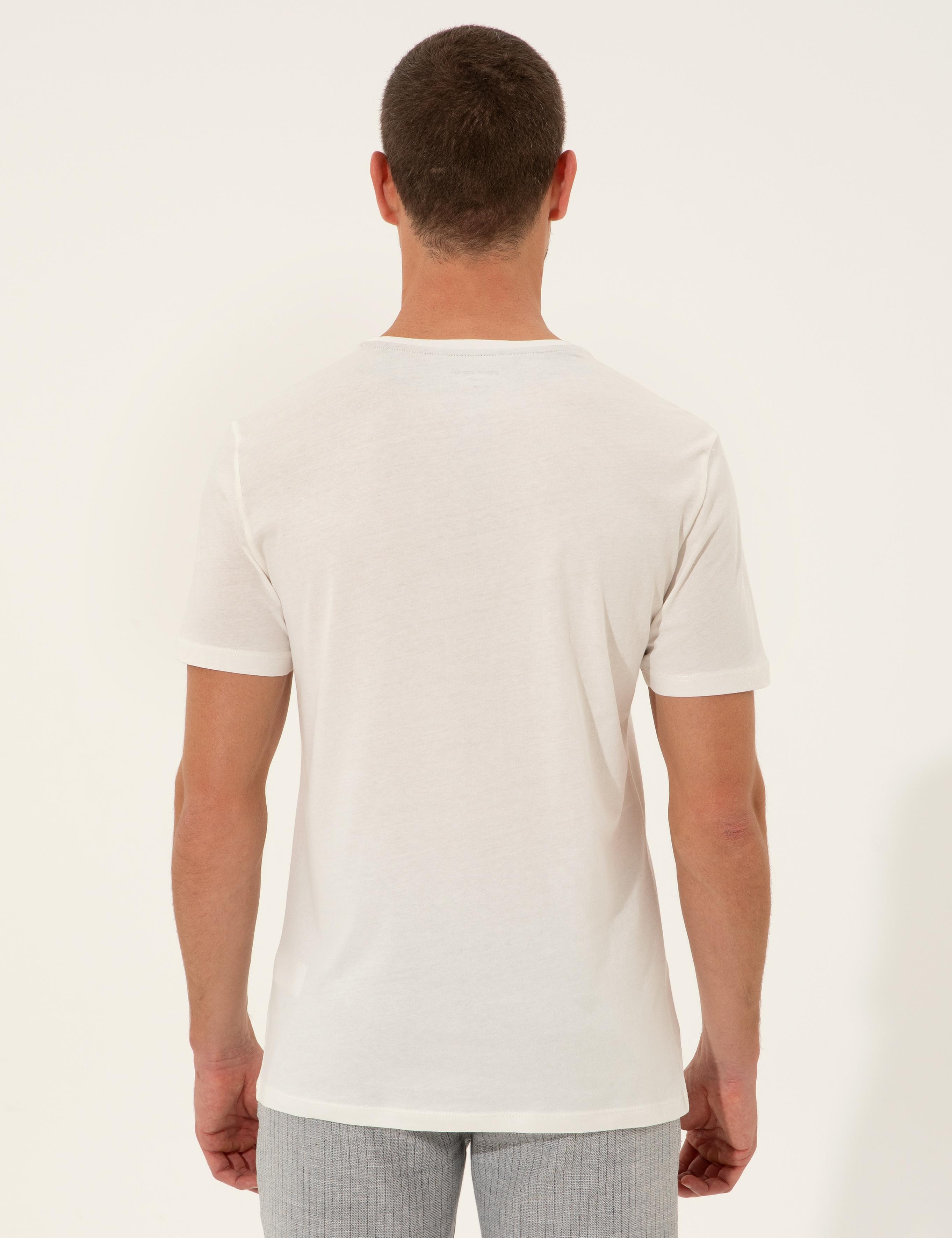 Ekru Slim Fit Bisiklet Yaka Tişört