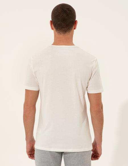 Ekru Slim Fit Bisiklet Yaka Tişört - 50249350016