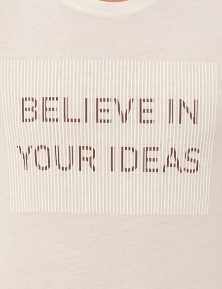 Ekru Slim Fit Bisiklet Yaka Tişört - 50249350016