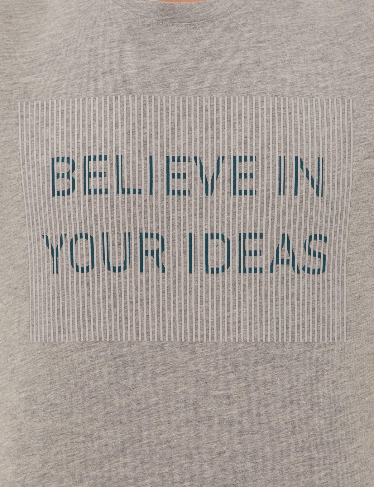 Gri Melanj Slim Fit Baskılı Bisiklet Yaka Tişört - 50249350025