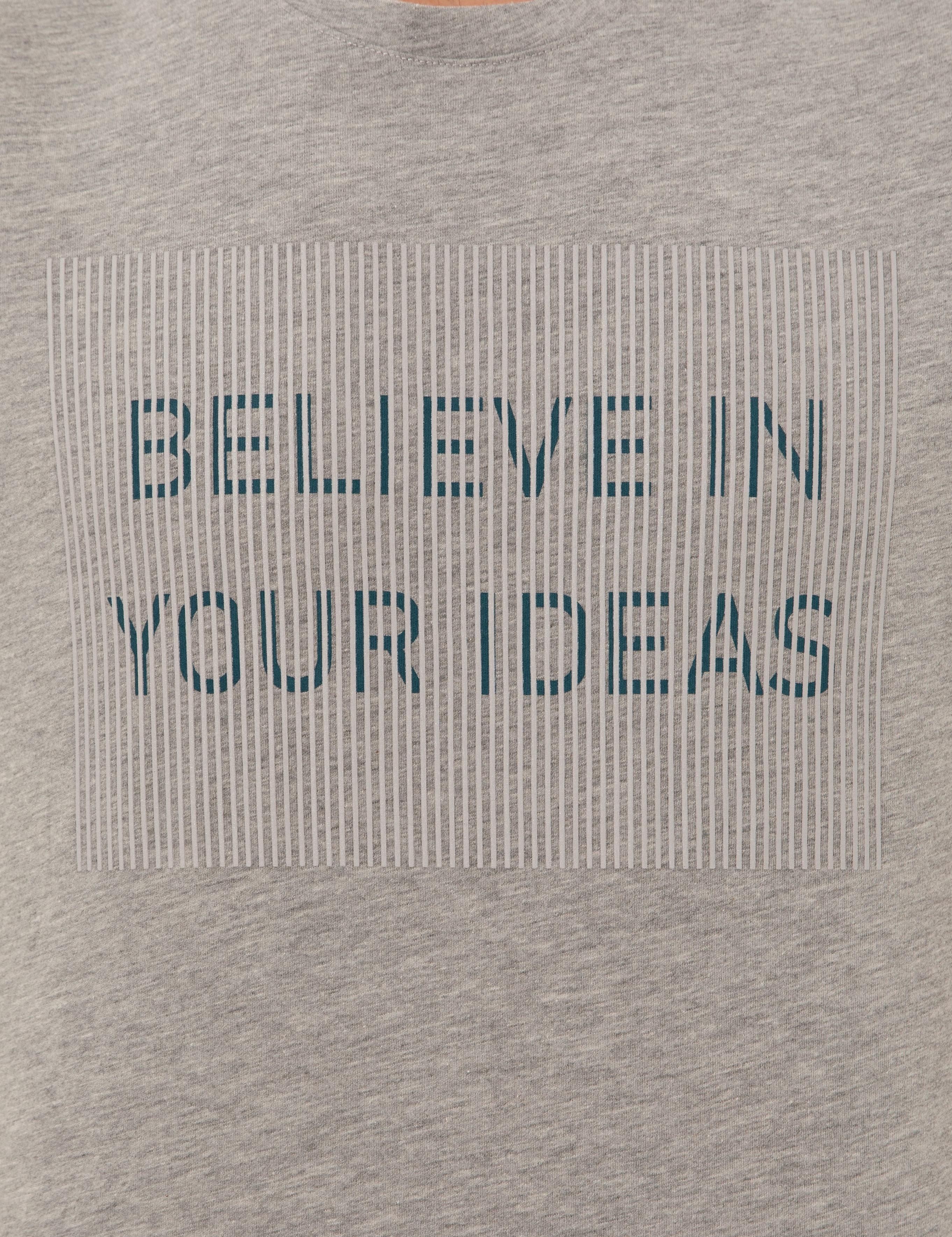 Gri Melanj Slim Fit Baskılı Bisiklet Yaka Tişört