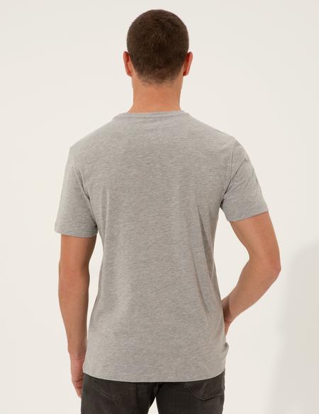 Gri Melanj Slim Fit Baskılı Bisiklet Yaka Tişört - 50249350025