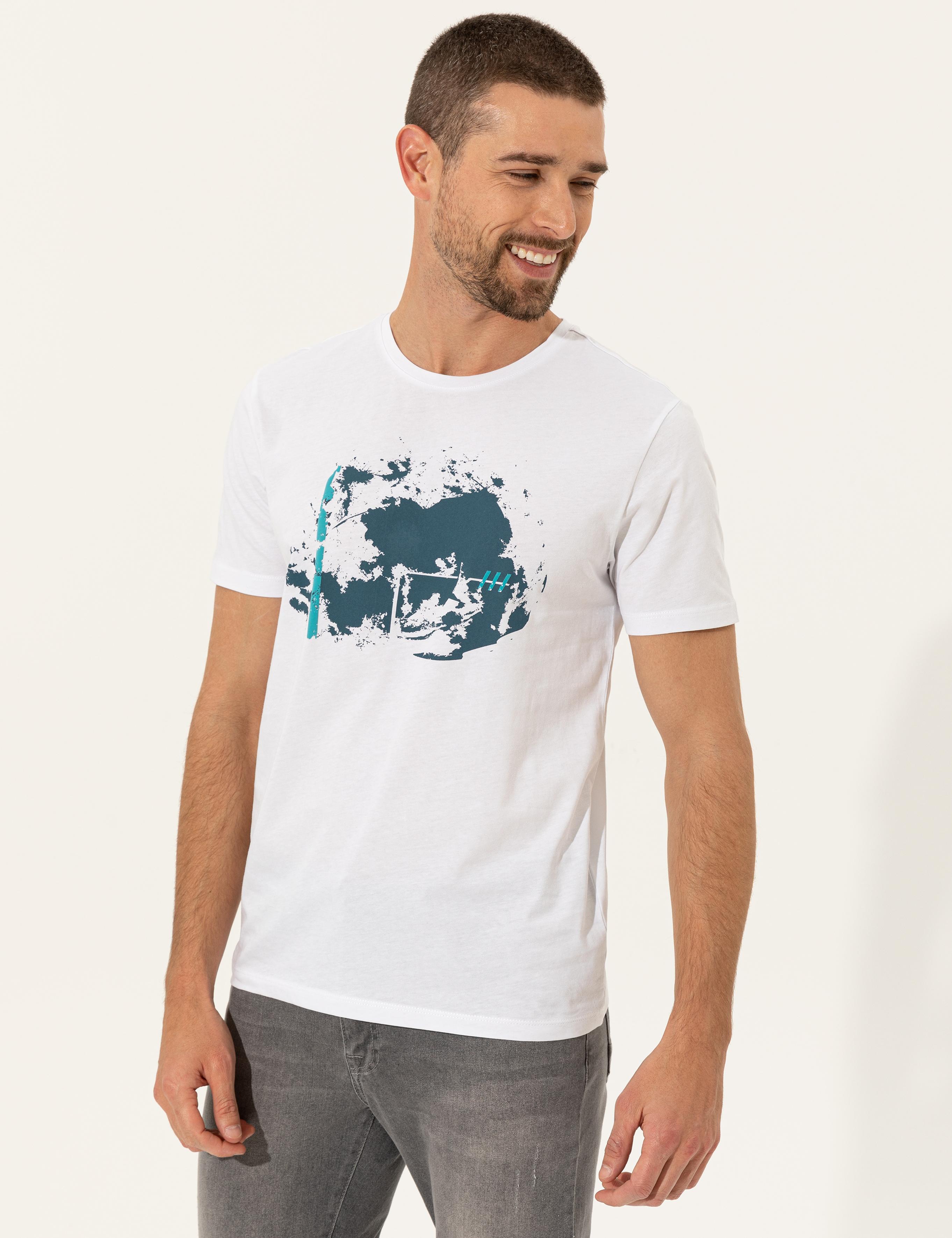 Beyaz Slim Fit Bisiklet Yaka Tişört