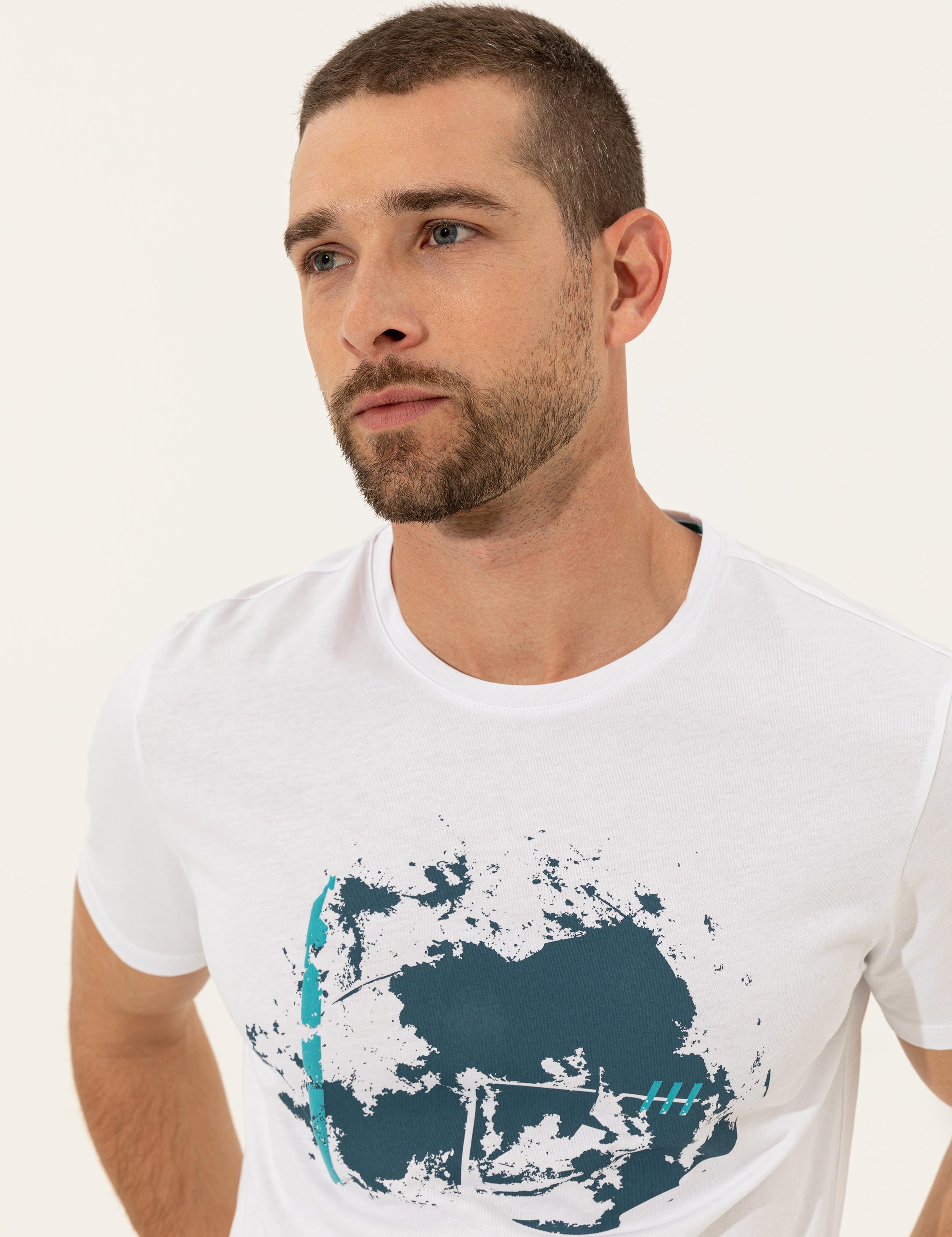 Beyaz Slim Fit Bisiklet Yaka Tişört