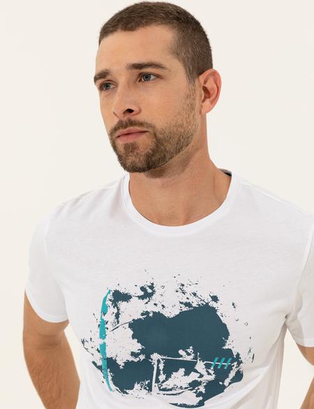 Beyaz Slim Fit Bisiklet Yaka Tişört - 50249353048