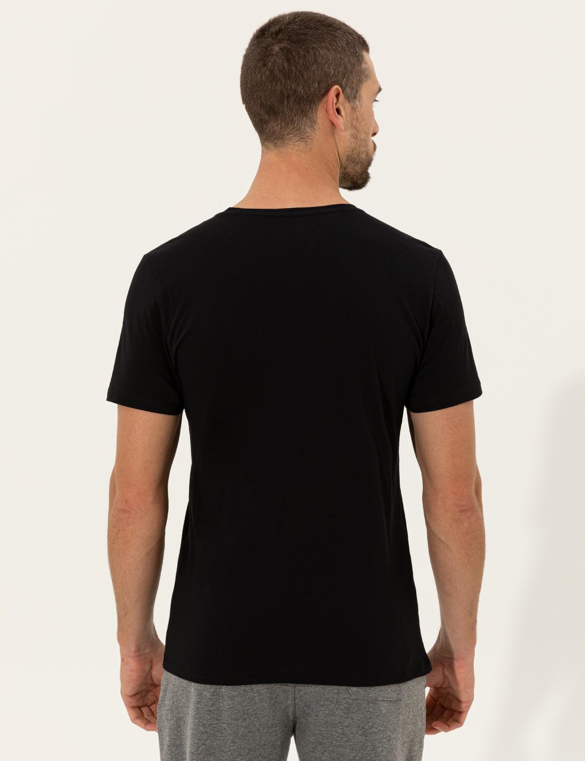 Siyah Slim Fit Baskılı Bisiklet Yaka Tişört - 50249697023