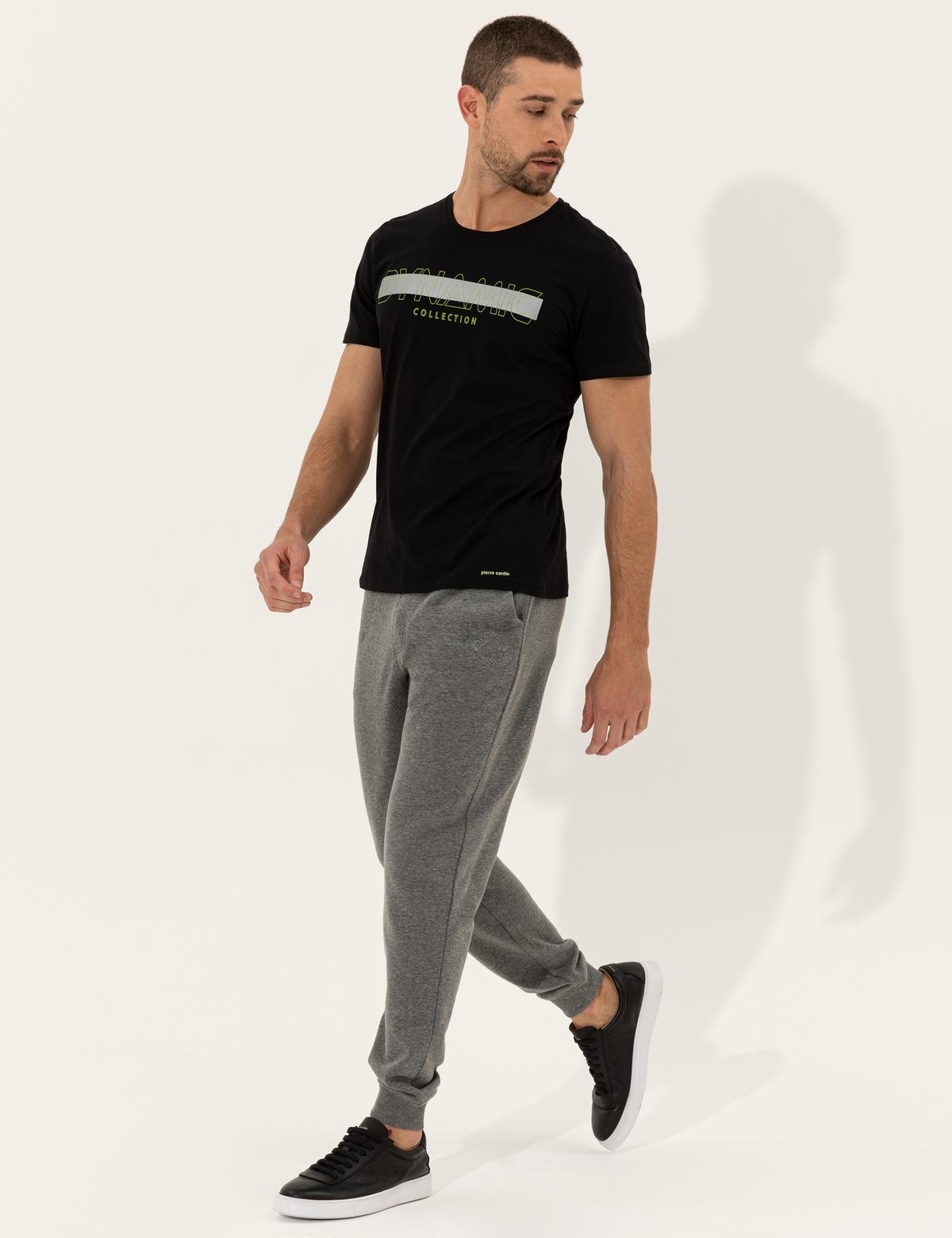 Siyah Slim Fit Baskılı Bisiklet Yaka Tişört - 50249697023