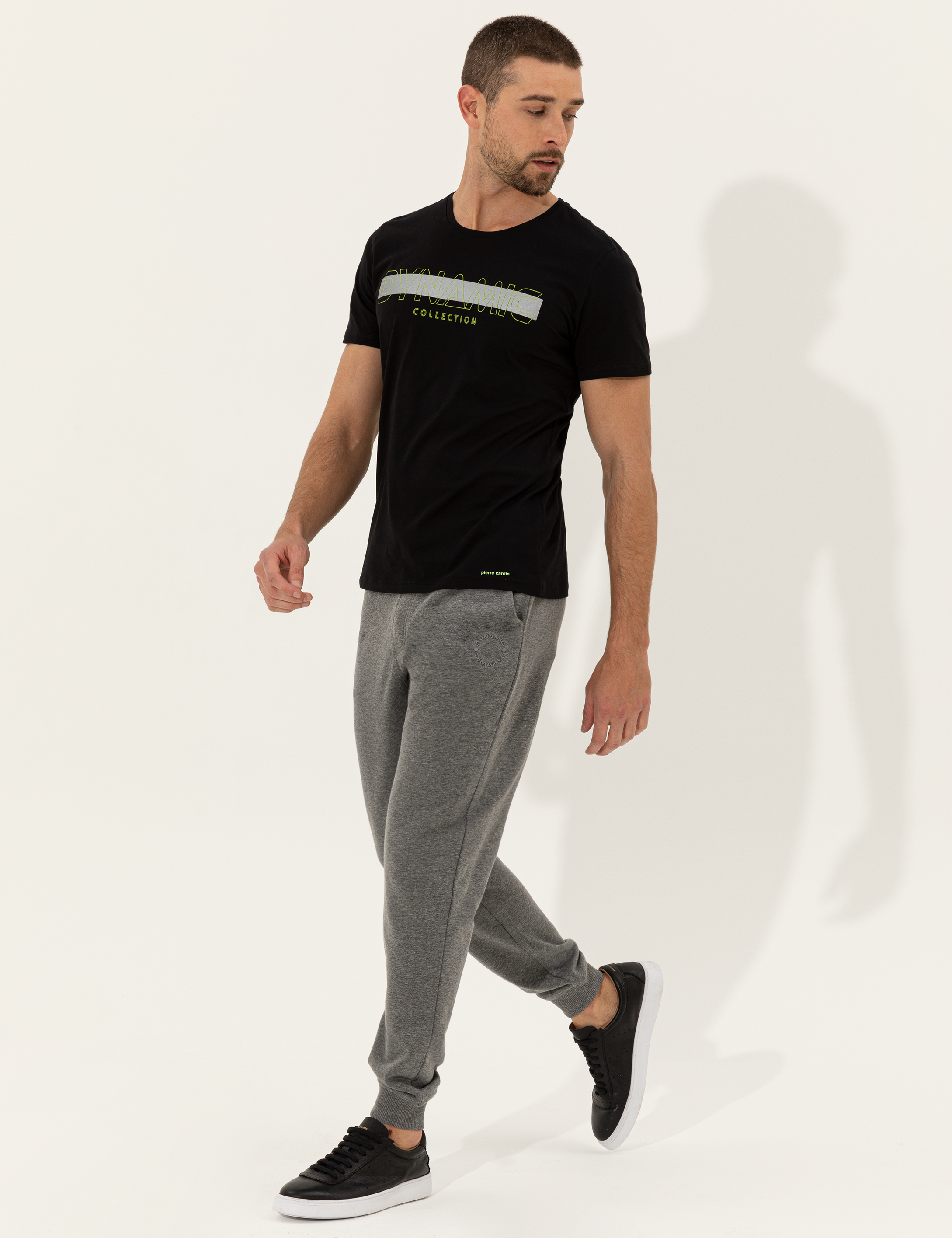 Siyah Slim Fit Baskılı Bisiklet Yaka Tişört