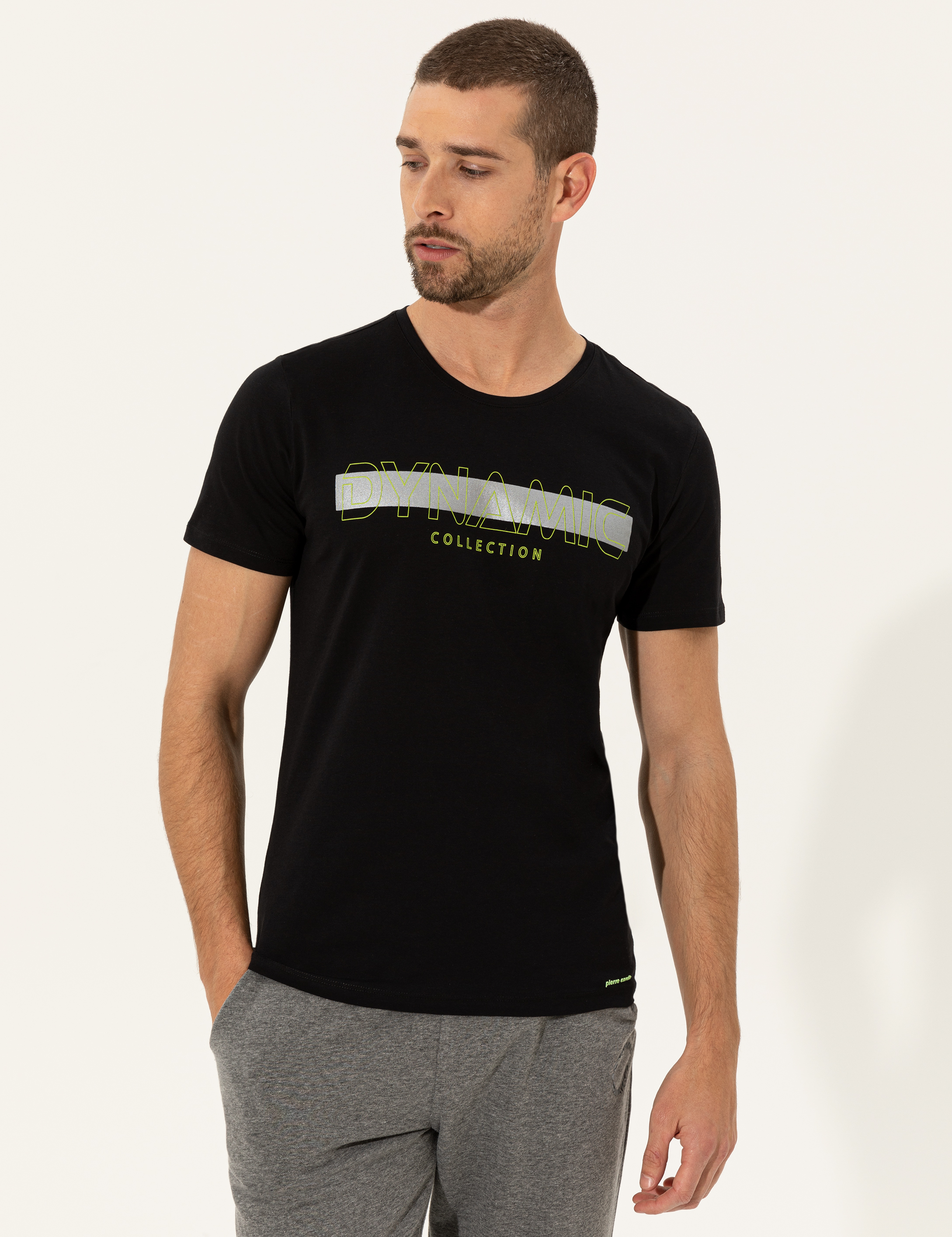 Siyah Slim Fit Baskılı Bisiklet Yaka Tişört - Image 1