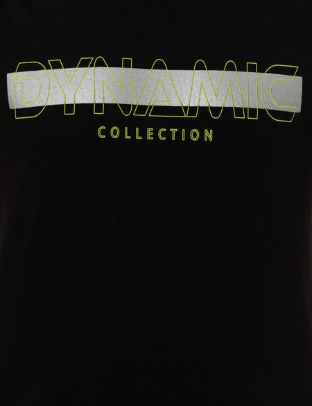 Siyah Slim Fit Baskılı Bisiklet Yaka Tişört - 50249697023