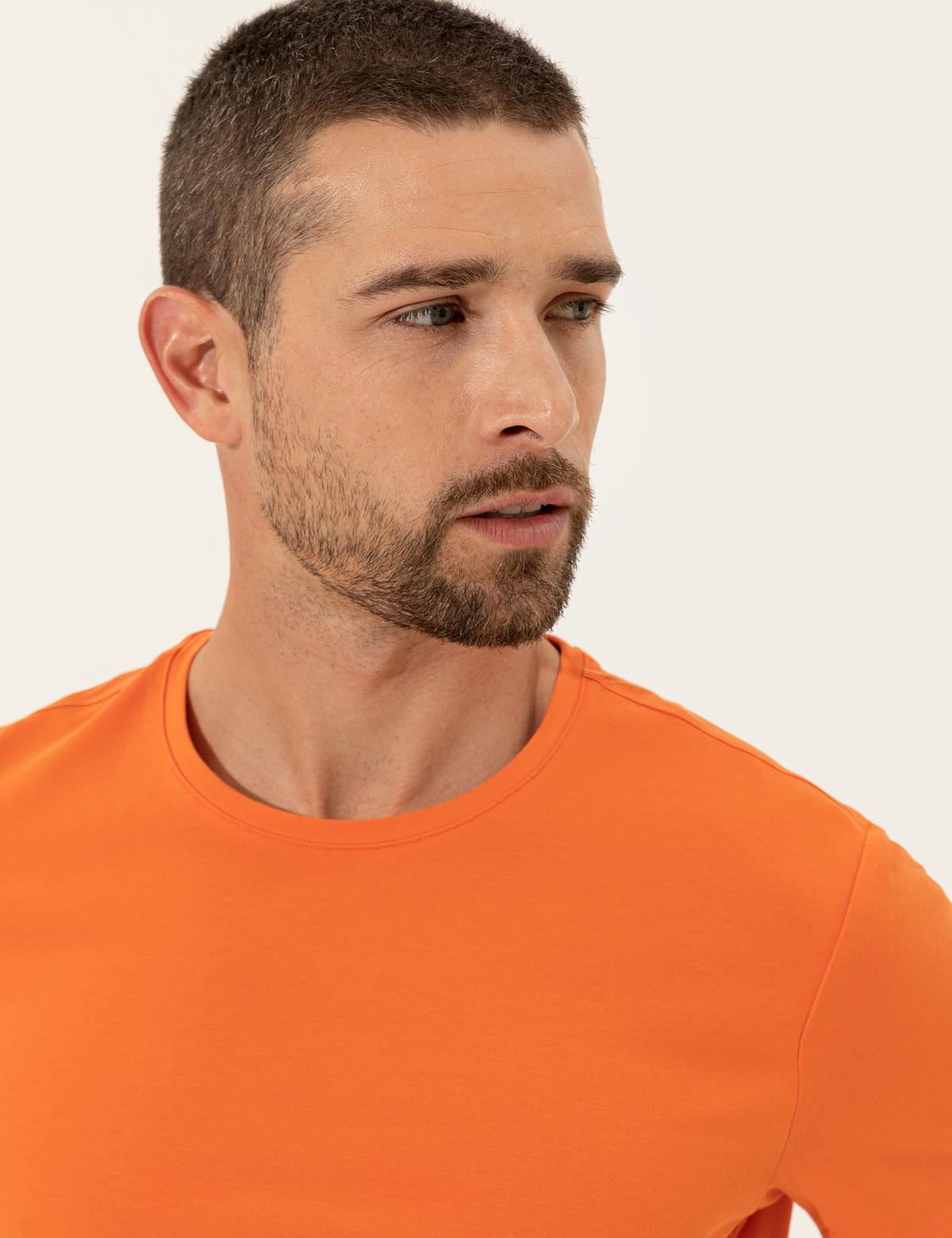 Turuncu Slim Fit Bisiklet Yaka Basic Tişört - 50251739037