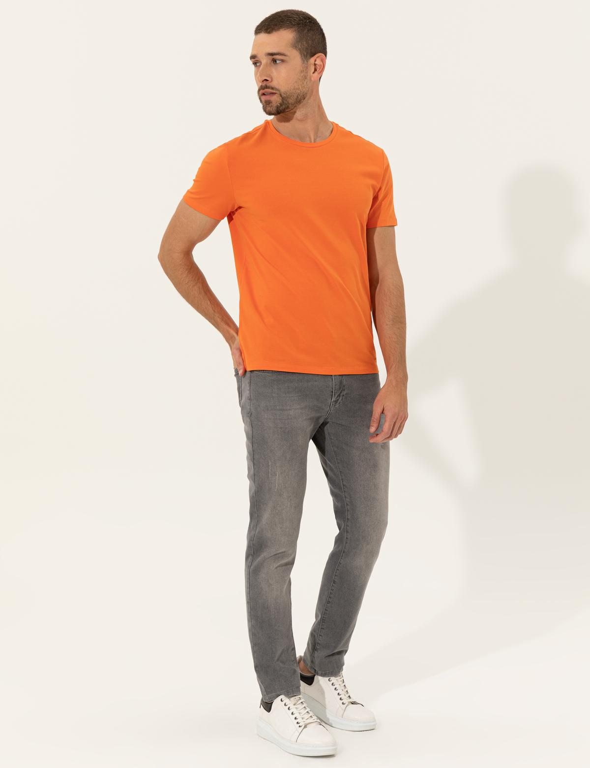 Turuncu Slim Fit Bisiklet Yaka Basic Tişört - 50251739037