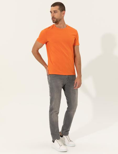 Turuncu Slim Fit Bisiklet Yaka Basic Tişört - 50251739037