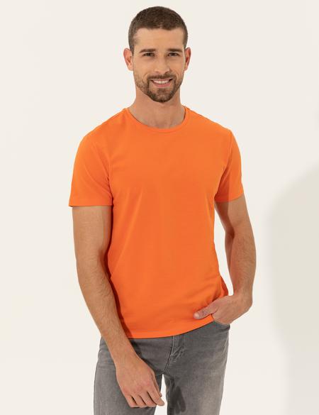 Turuncu Slim Fit Bisiklet Yaka Basic Tişört - 50251739037
