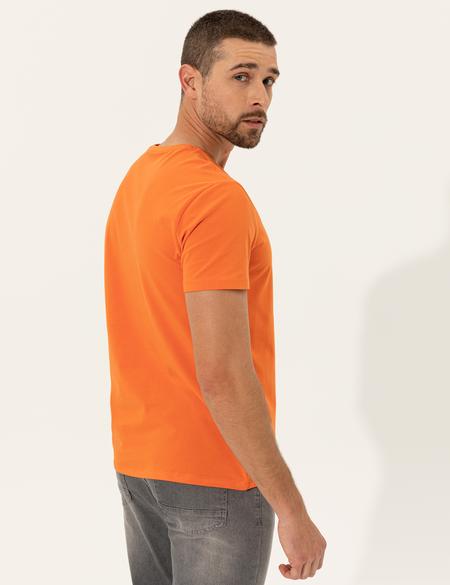 Turuncu Slim Fit Bisiklet Yaka Basic Tişört - 50251739037
