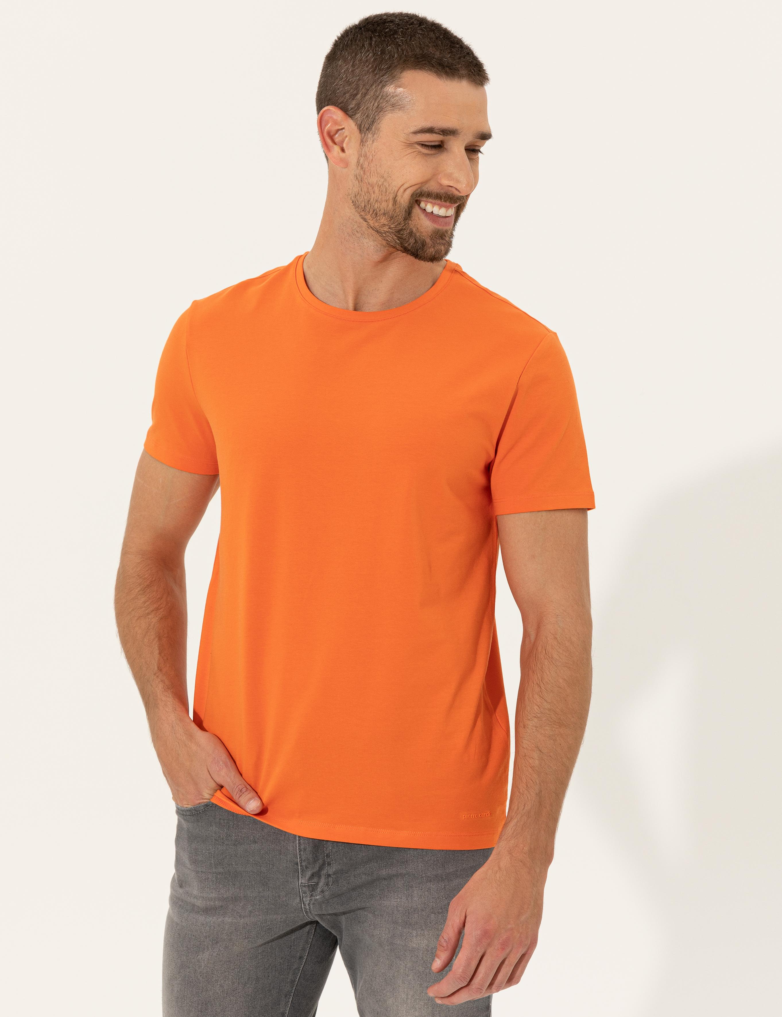 Turuncu Slim Fit Bisiklet Yaka Basic Tişört