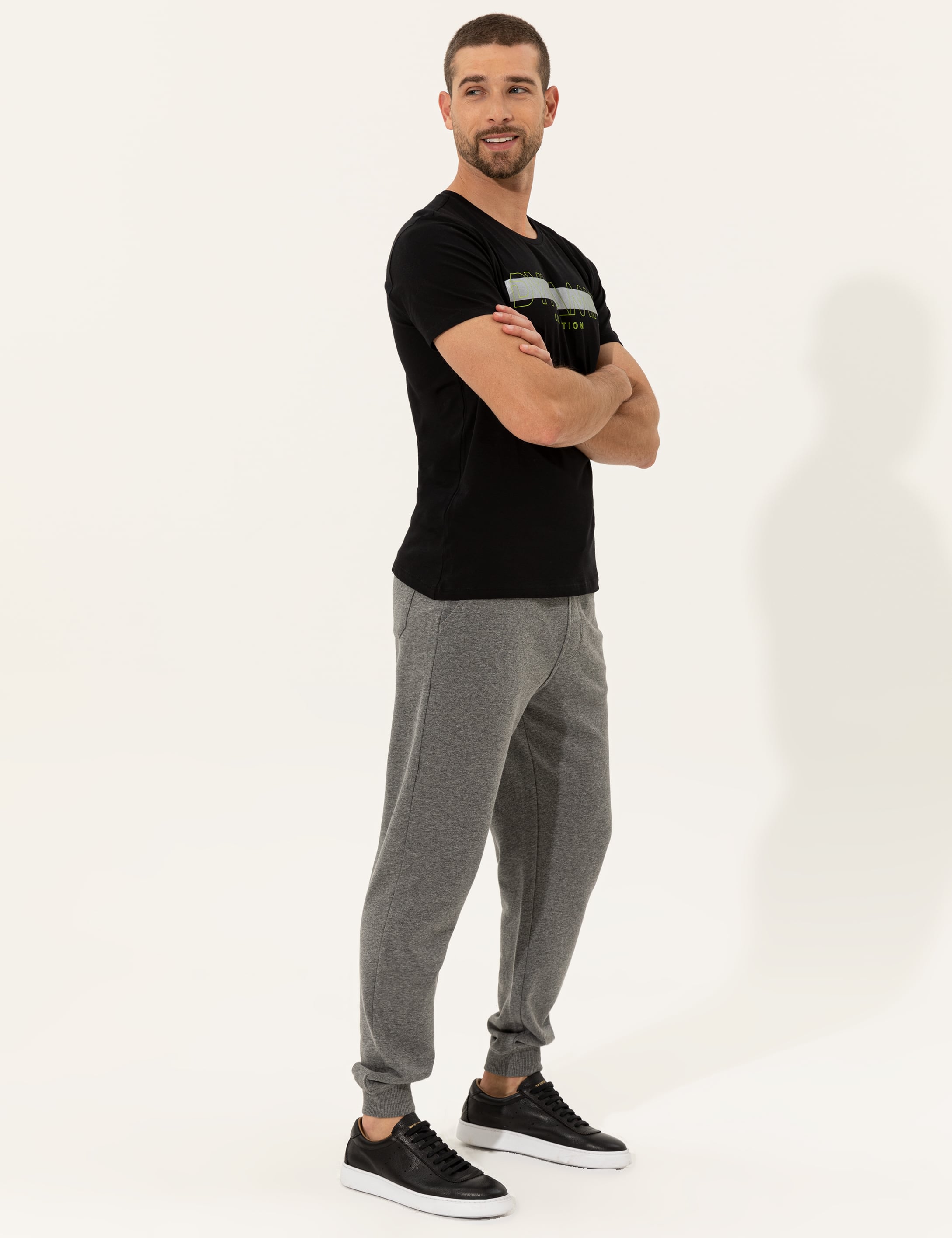 Gri Melanj Slim Fit Eşofman Altı - Image 3