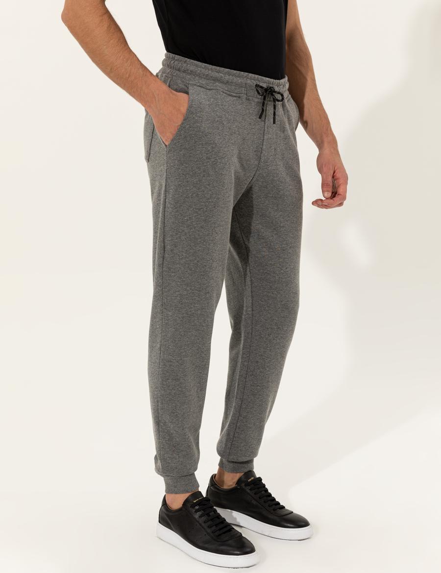 Gri Melanj Slim Fit Eşofman Altı