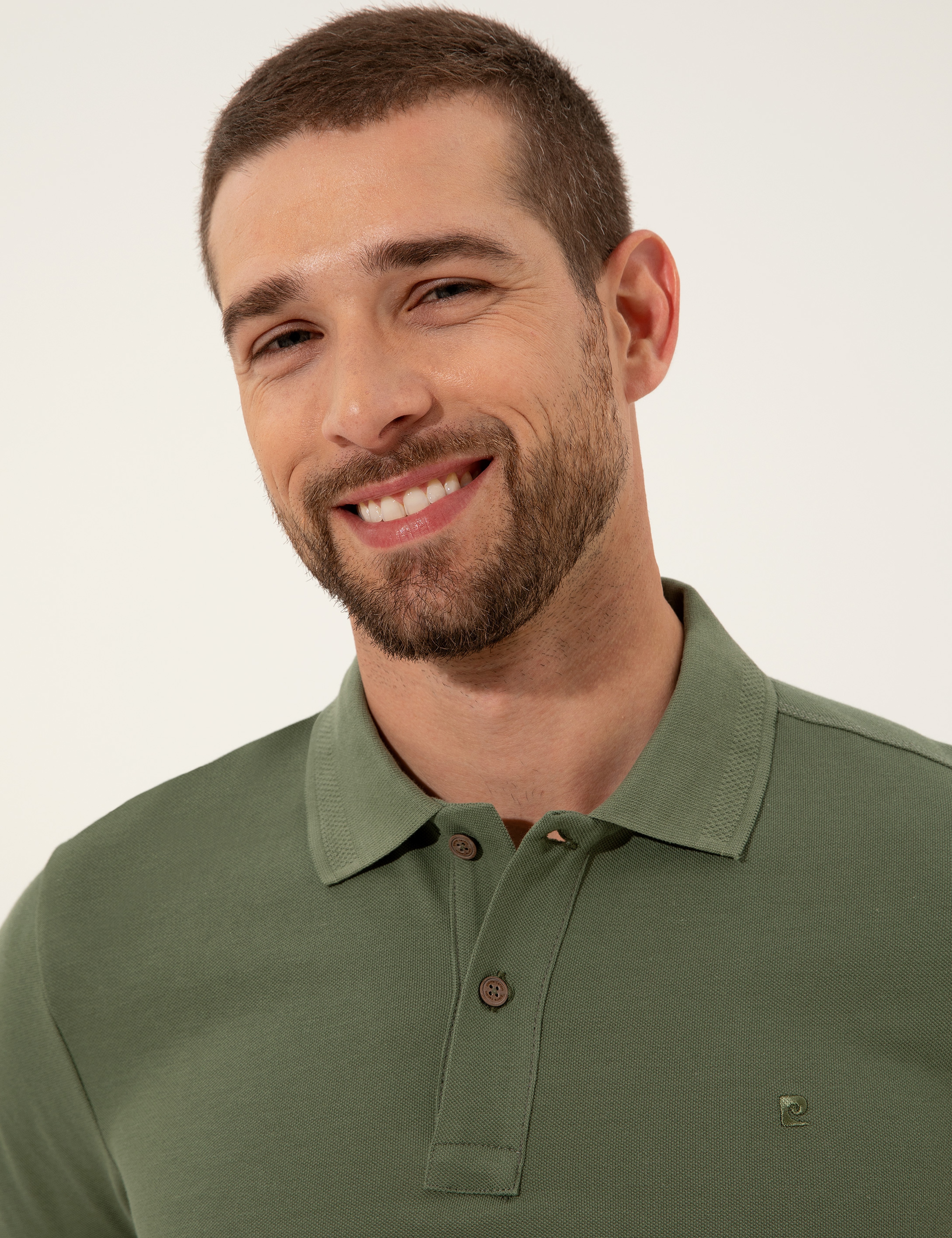 Haki Slim Fit %100 Pamuk Düğmeli Polo Yaka Basic  Tişört - Image 1