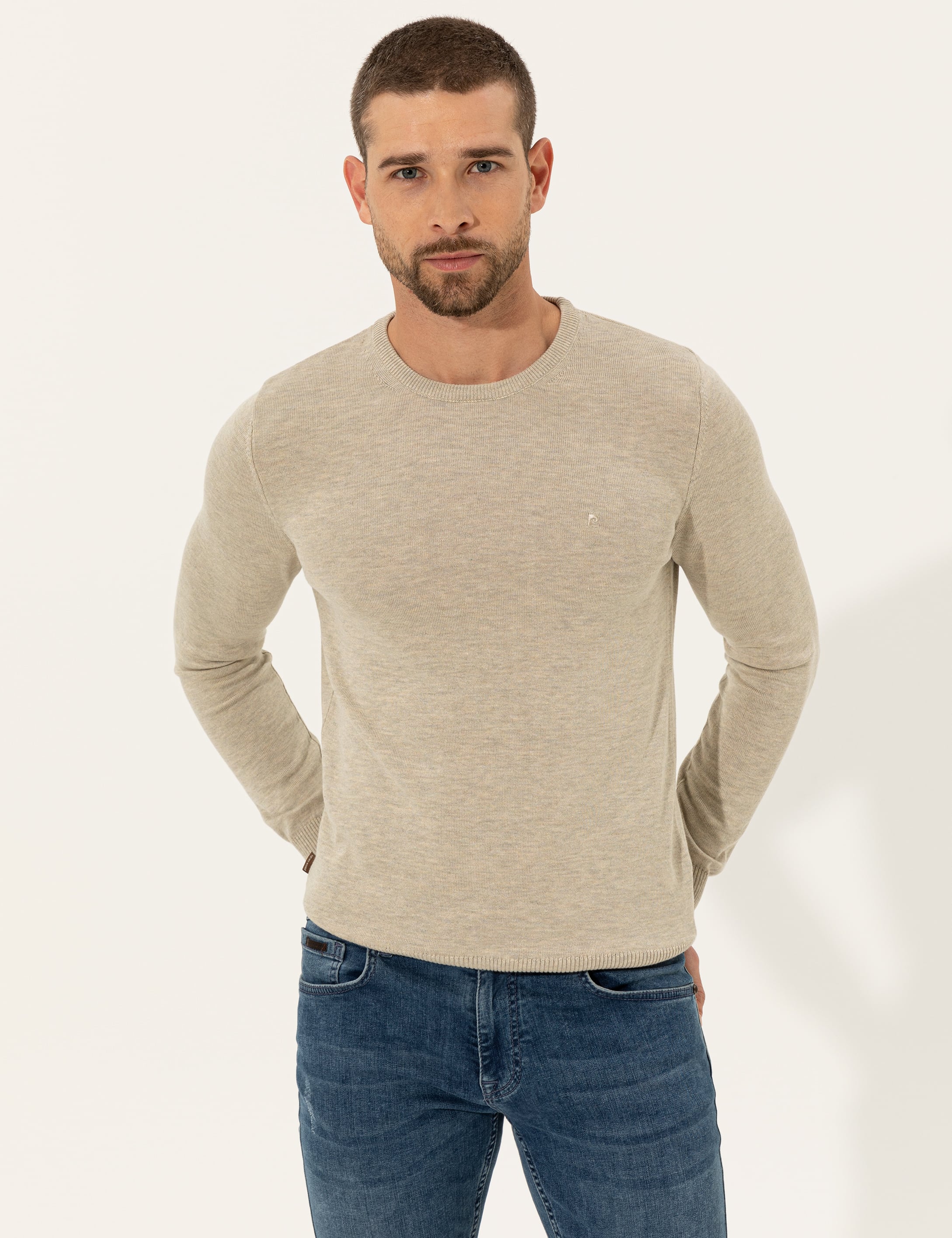 Kum Melanj Slim Fit Bisiklet Yaka Basic Triko Kazak