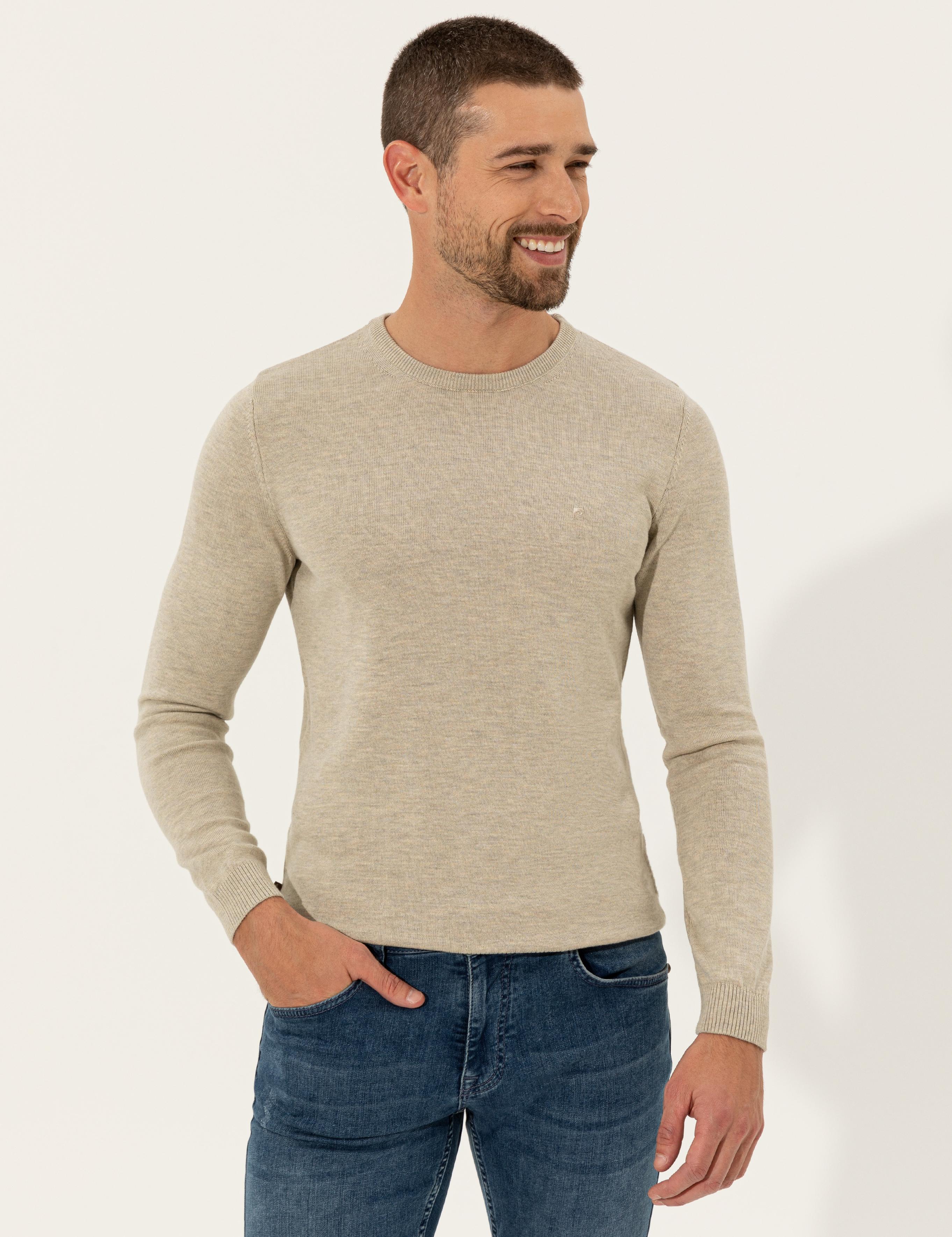 Kum Melanj Slim Fit Bisiklet Yaka Basic Triko Kazak