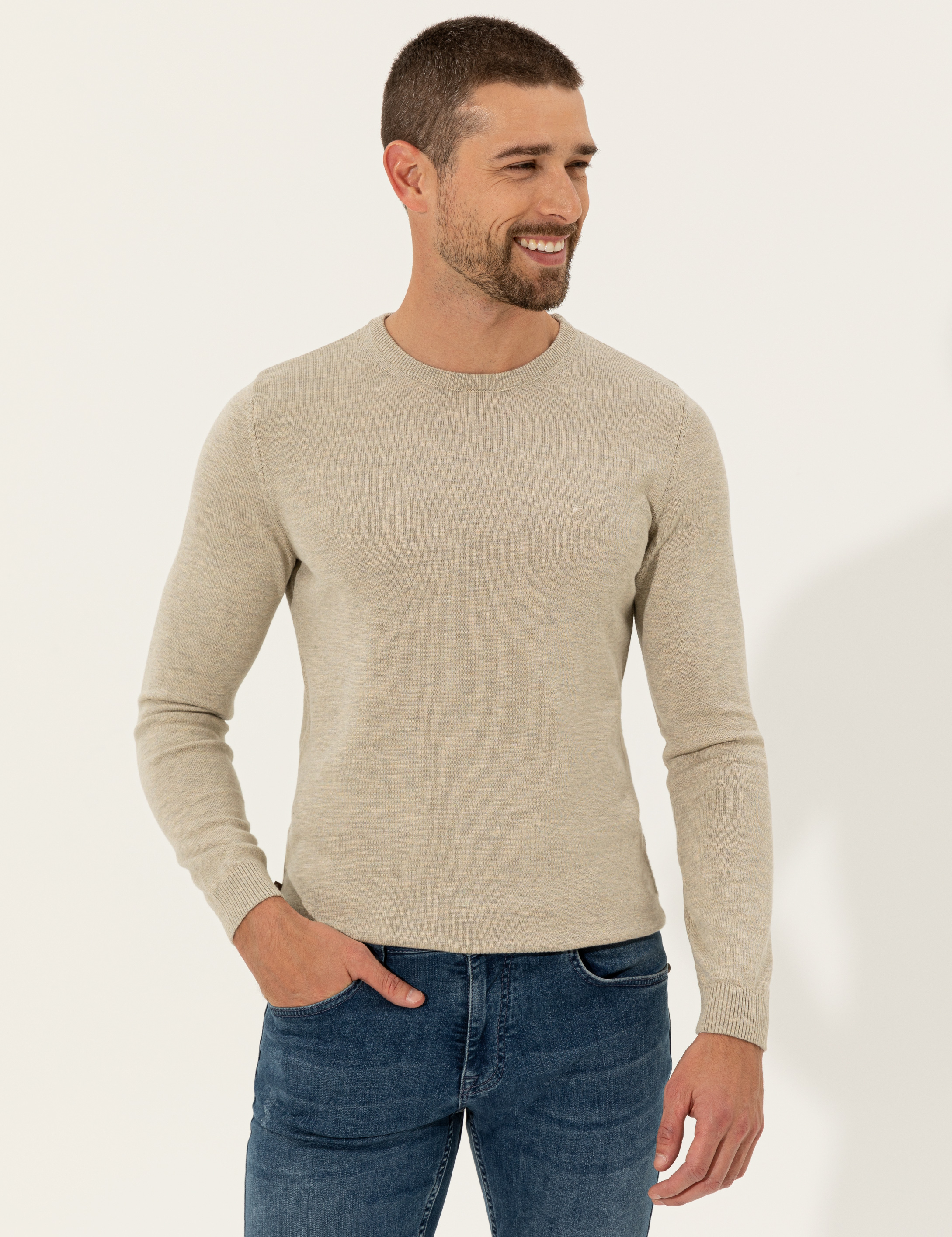 Kum Melanj Slim Fit Bisiklet Yaka Basic Triko Kazak