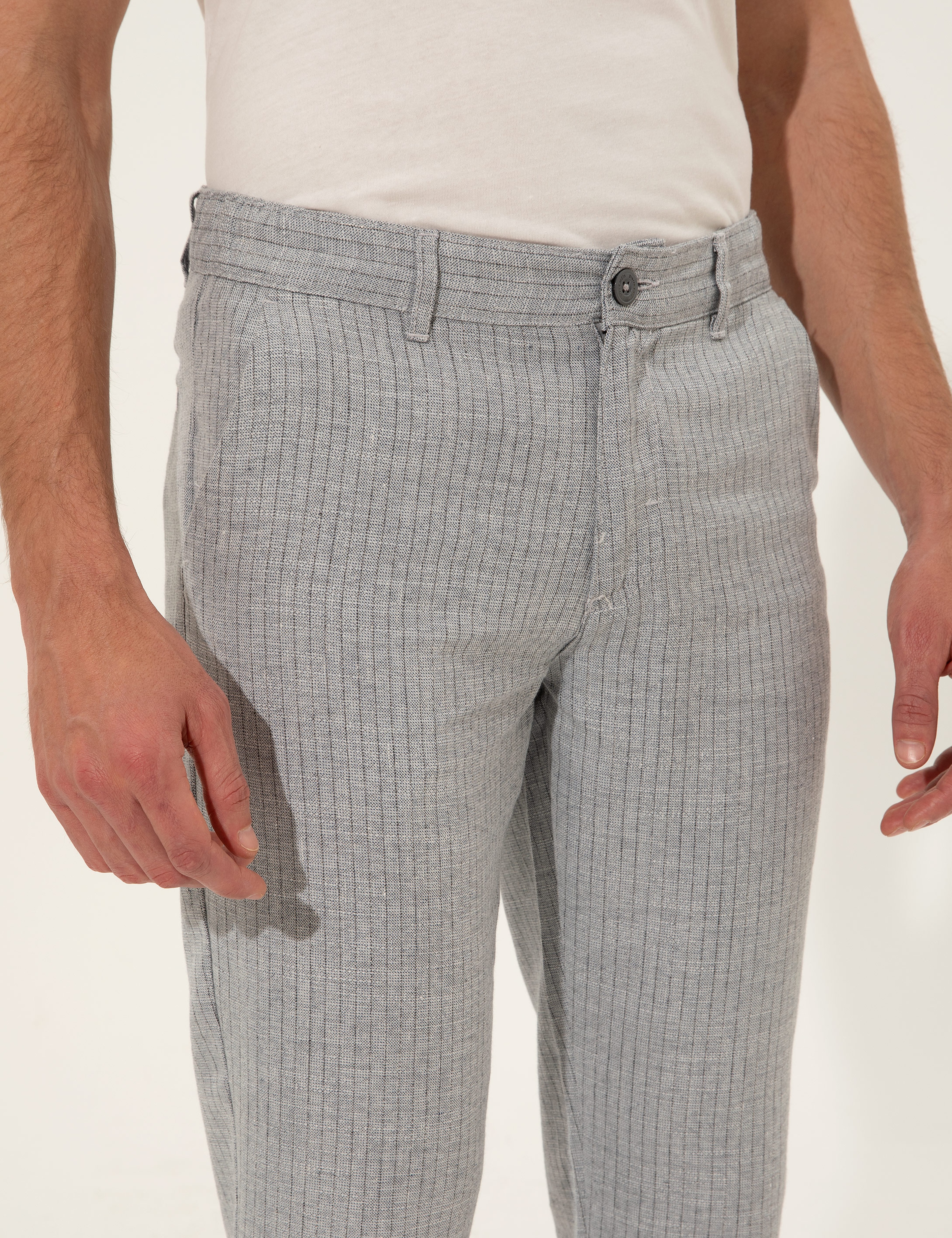 Açık Mavi Slim Fit Kanvas Pantolon - Image 5