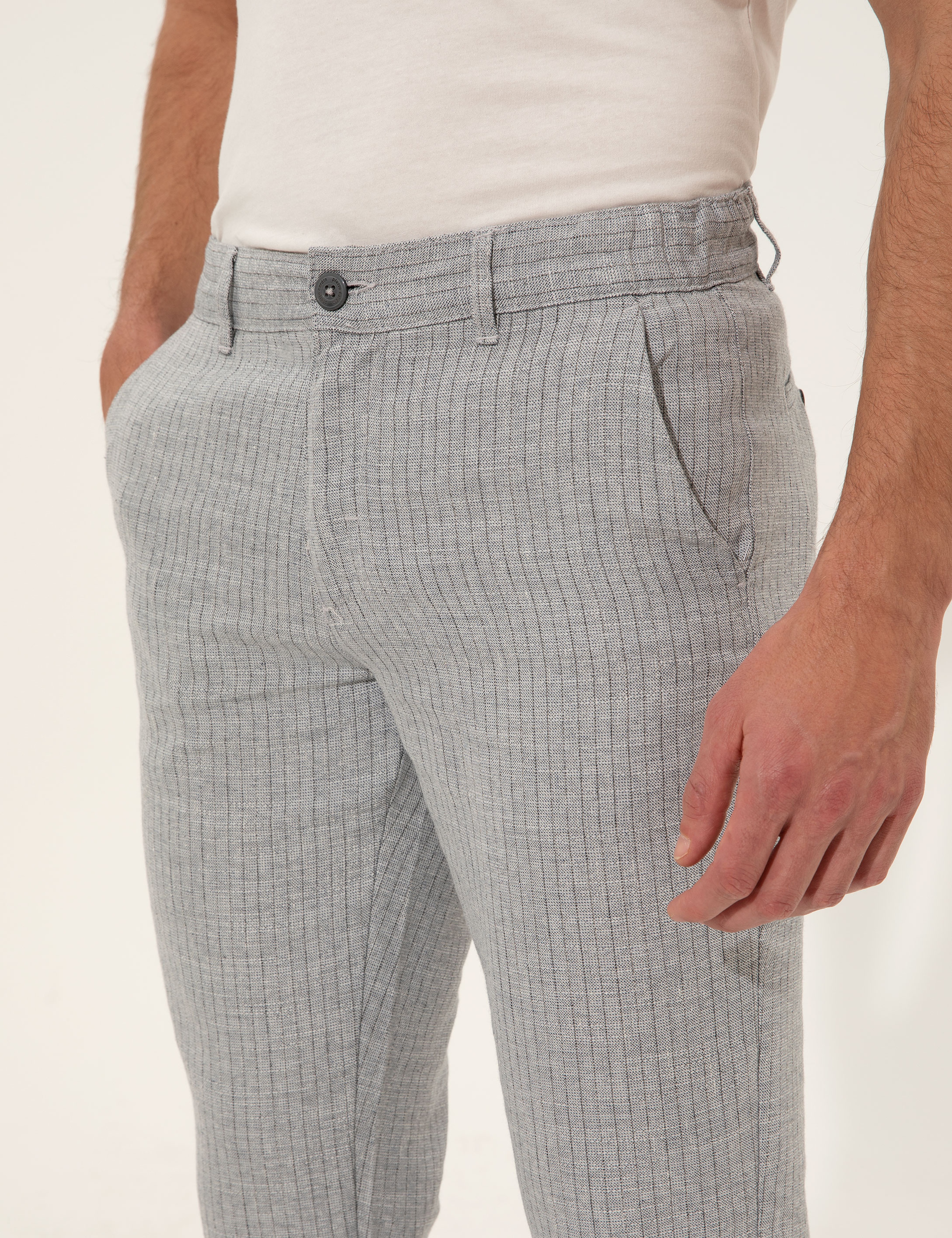 Açık Mavi Slim Fit Kanvas Pantolon - Image 6