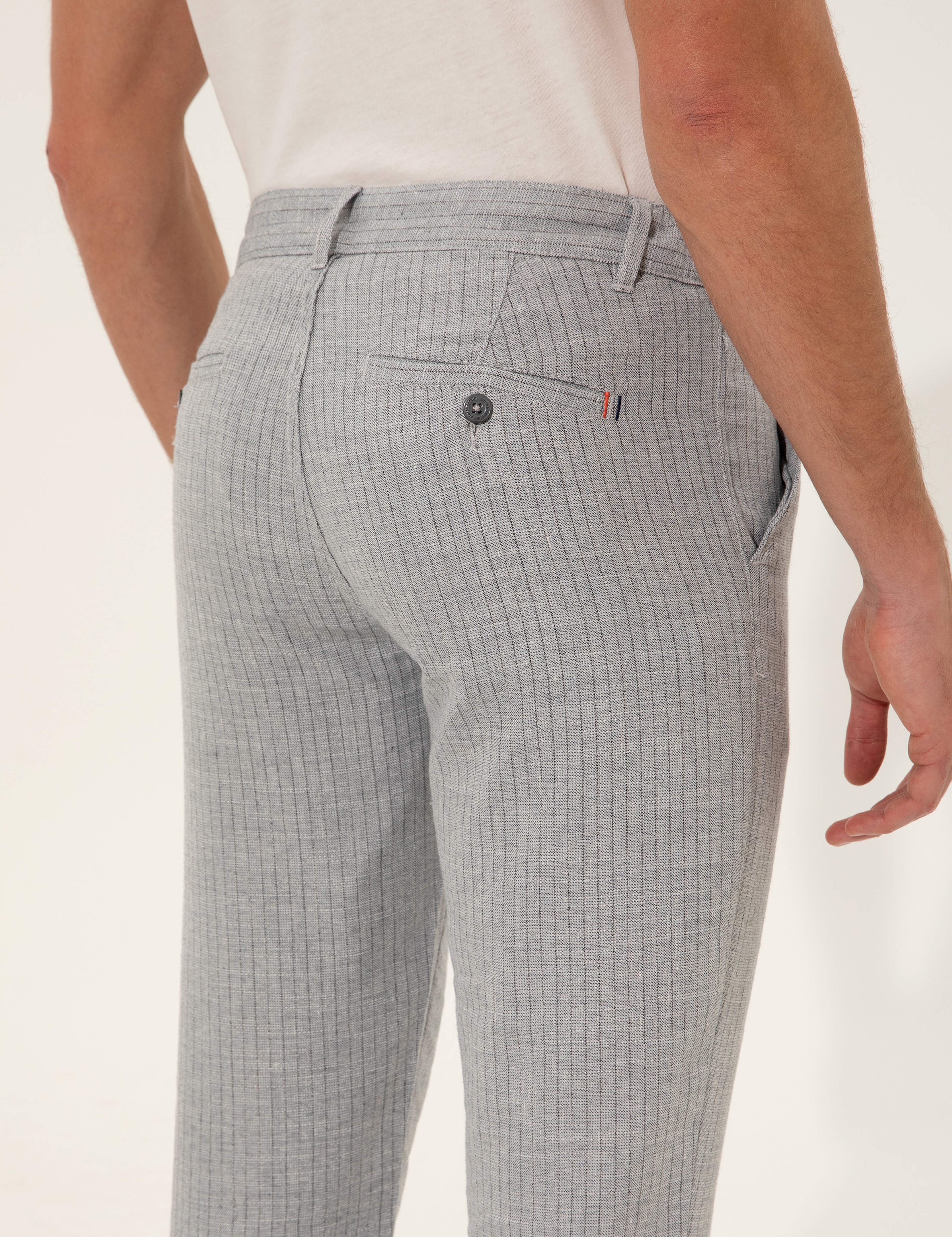 Açık Mavi Slim Fit Kanvas Pantolon - Image 7