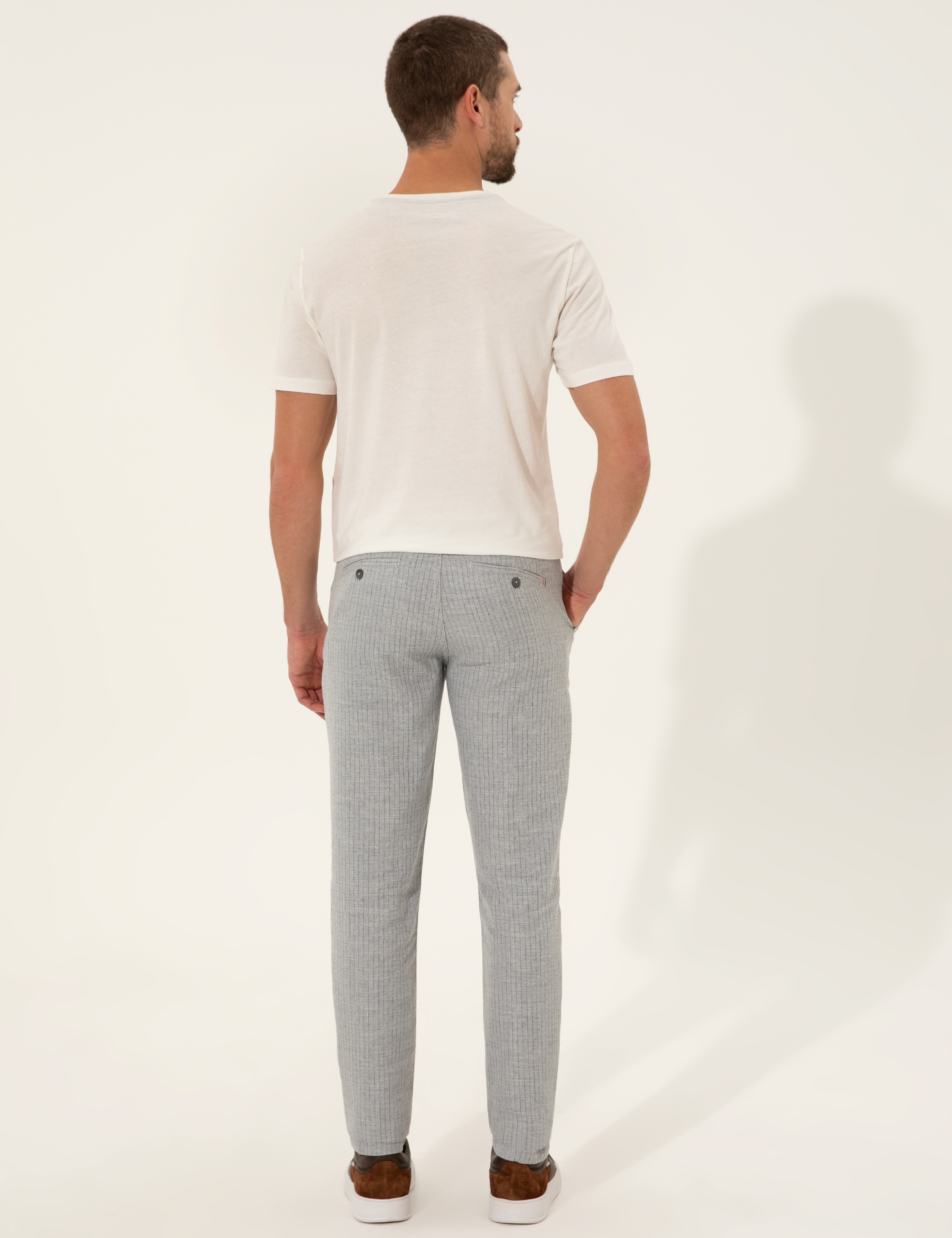 Açık Mavi Slim Fit Kanvas Pantolon - Image 4