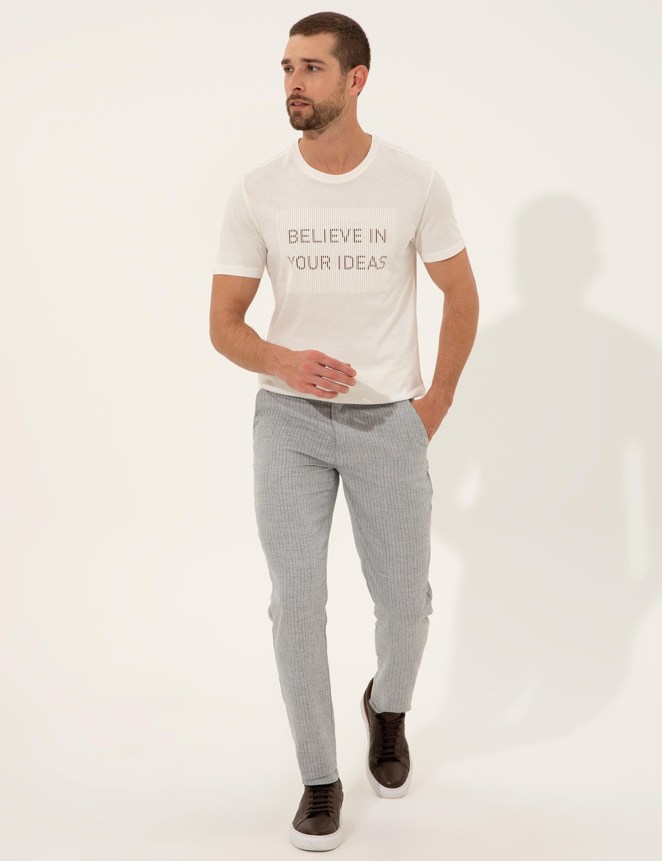 Açık Mavi Slim Fit Kanvas Pantolon