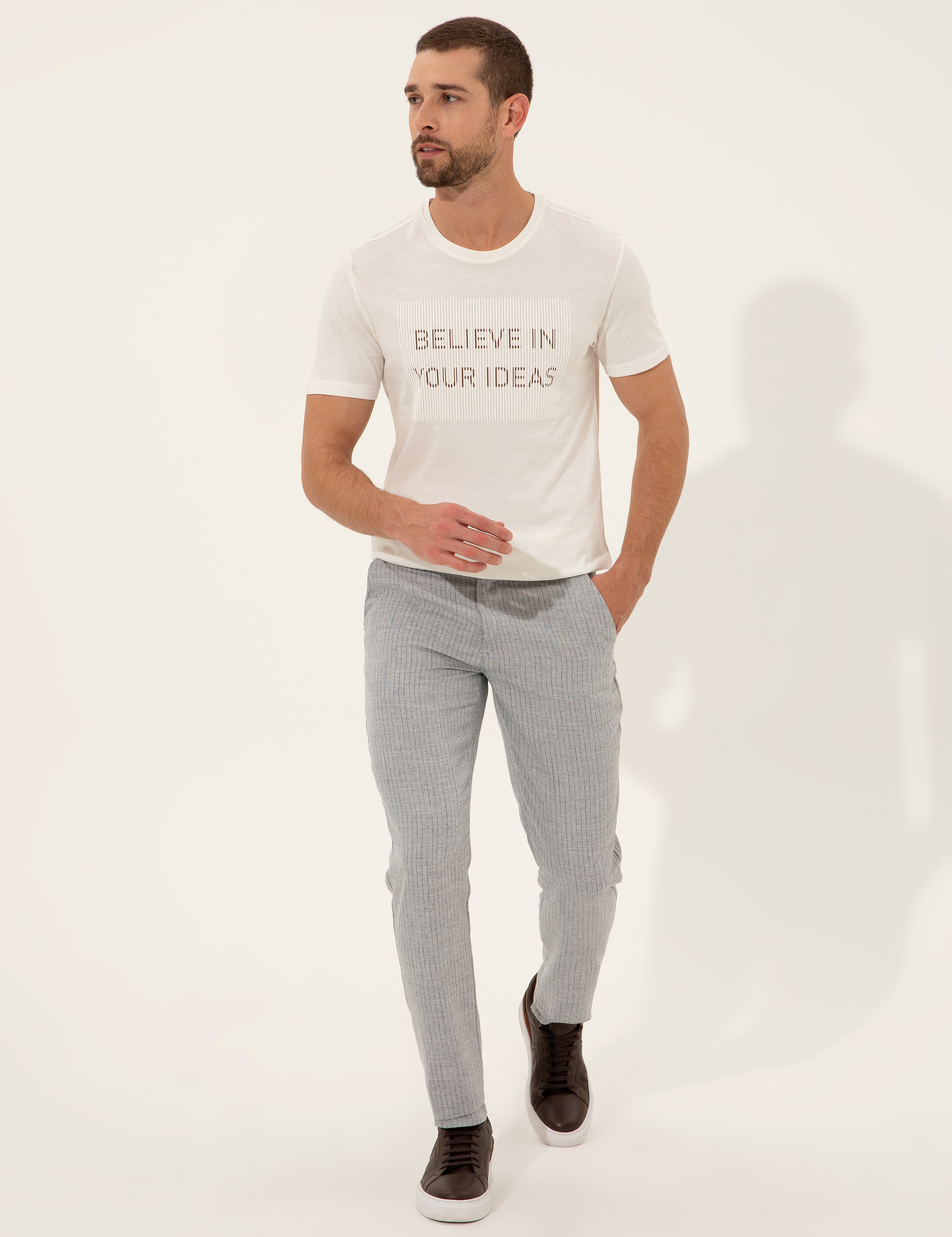 Açık Mavi Slim Fit Kanvas Pantolon - Image 1