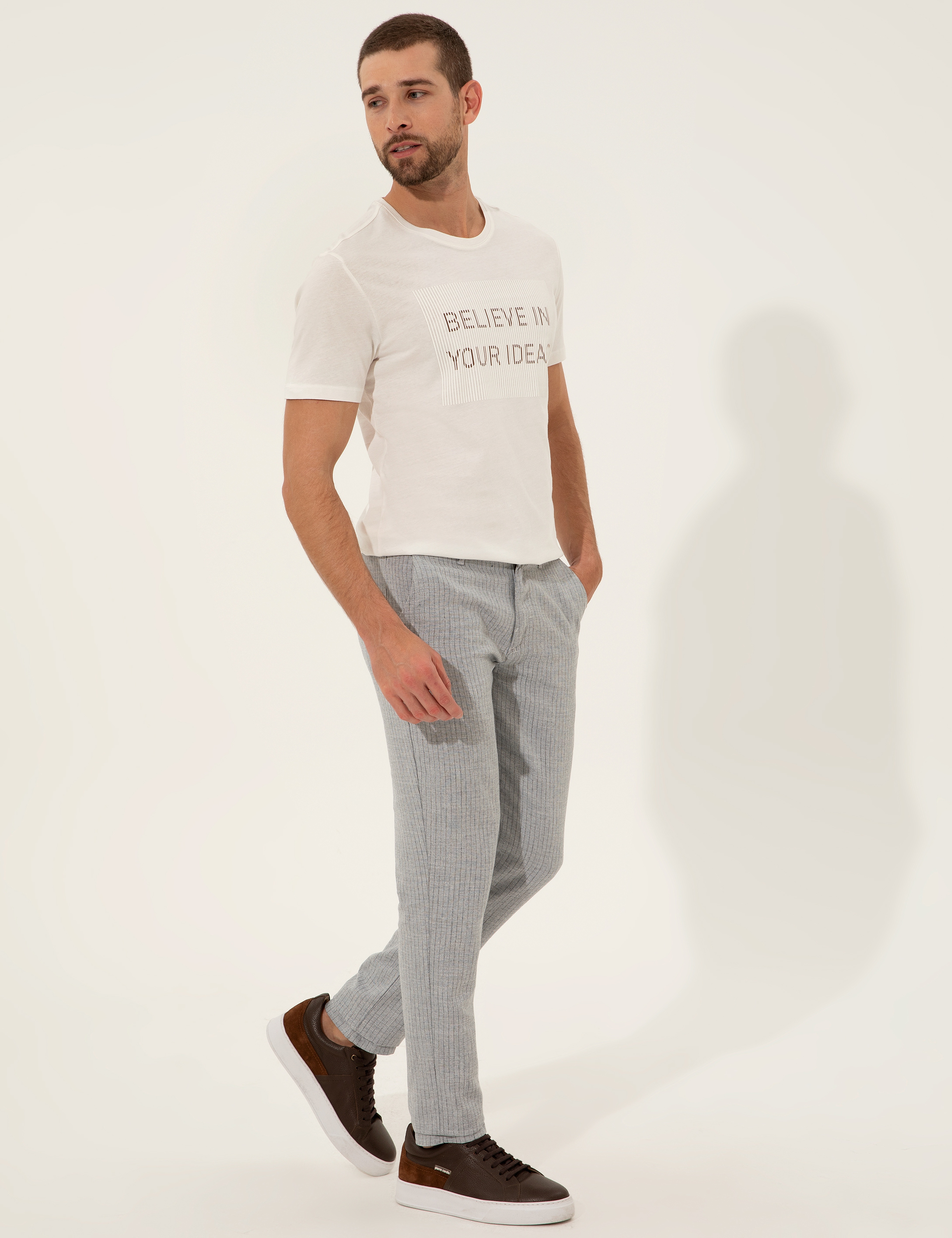 Açık Mavi Slim Fit Kanvas Pantolon - Image 3