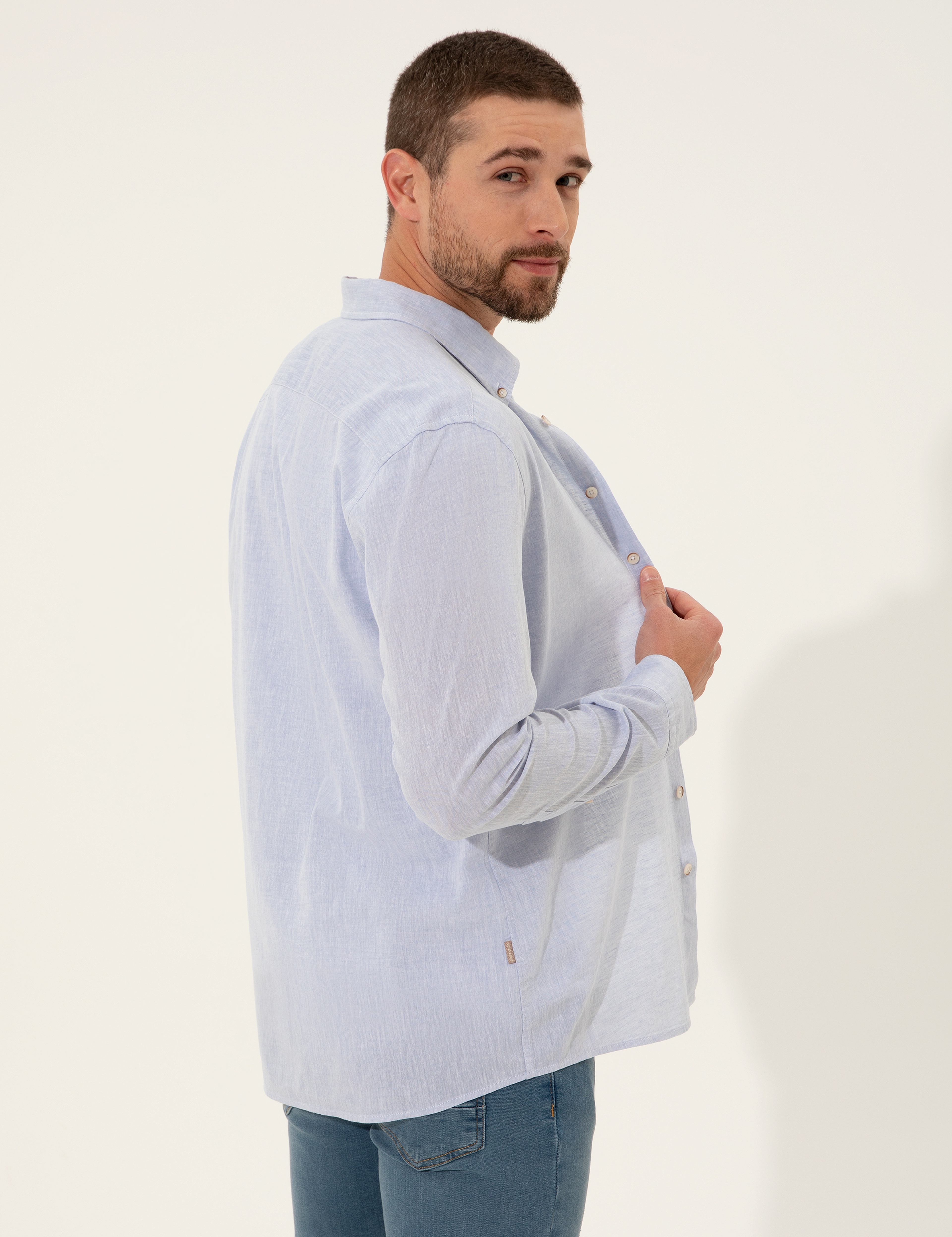 Açık Mavi Regular Fit Uzun Kollu Gömlek - Image 5