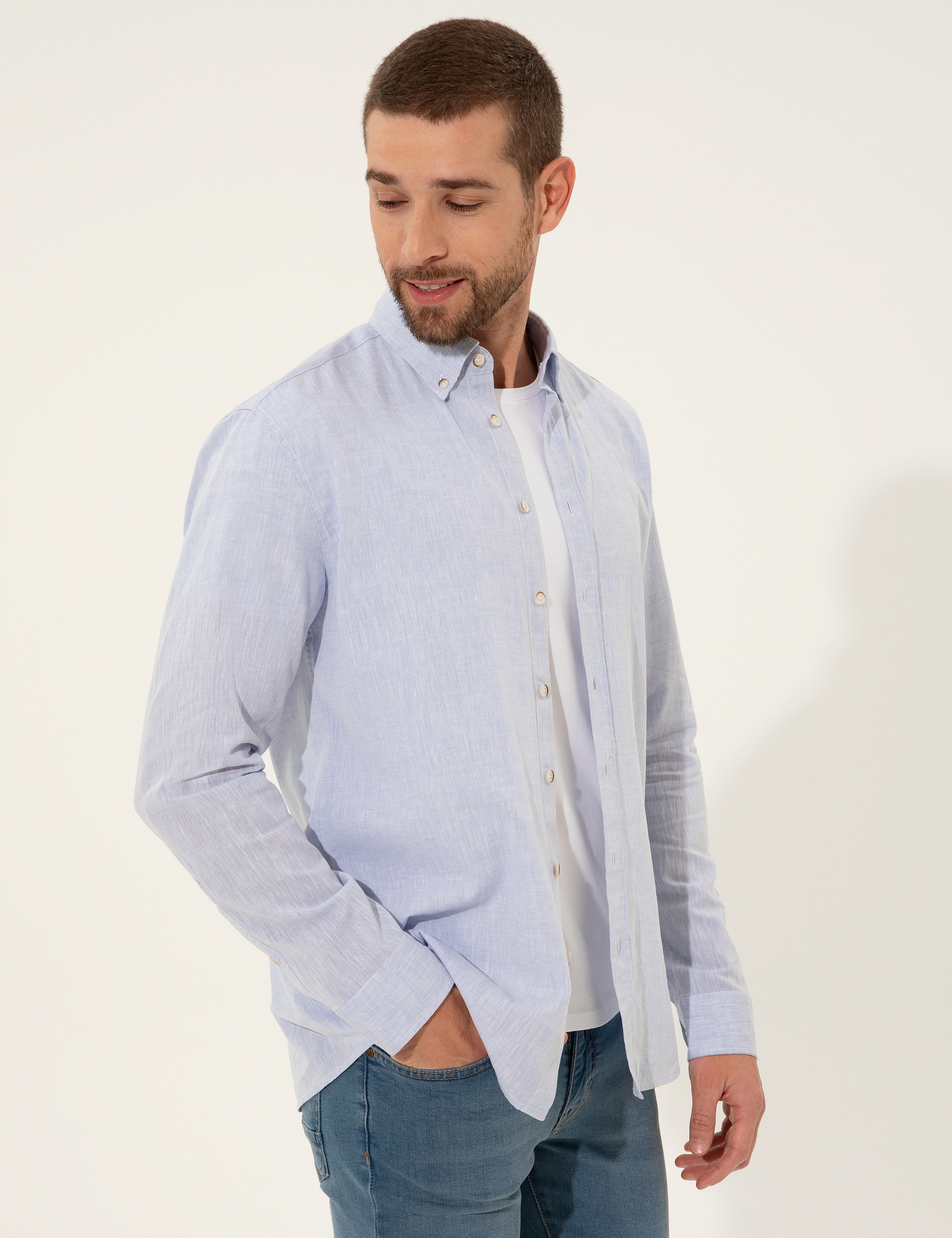 Açık Mavi Regular Fit Uzun Kollu Gömlek