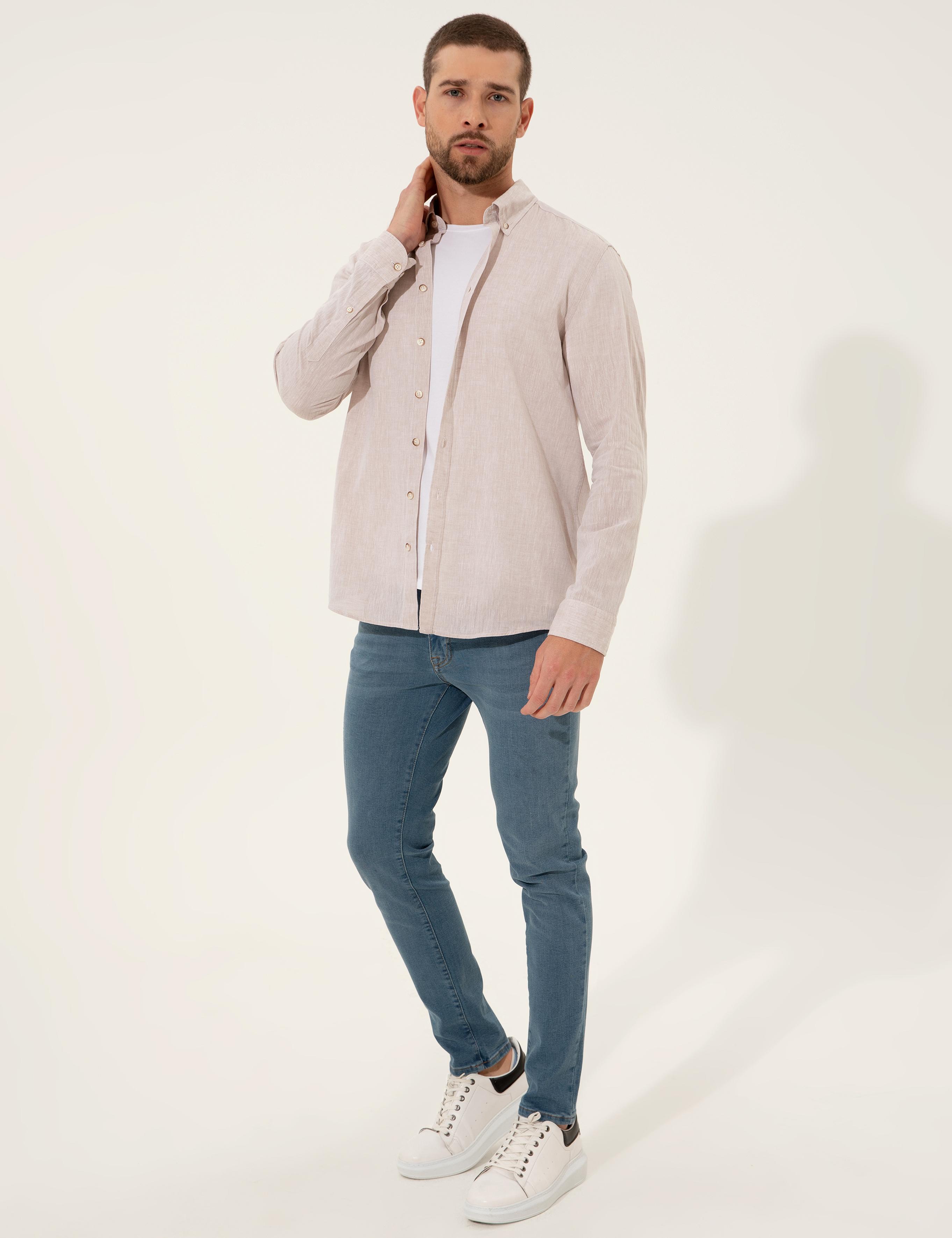 Açık Kahverengi Regular Fit Uzun Kollu Gömlek