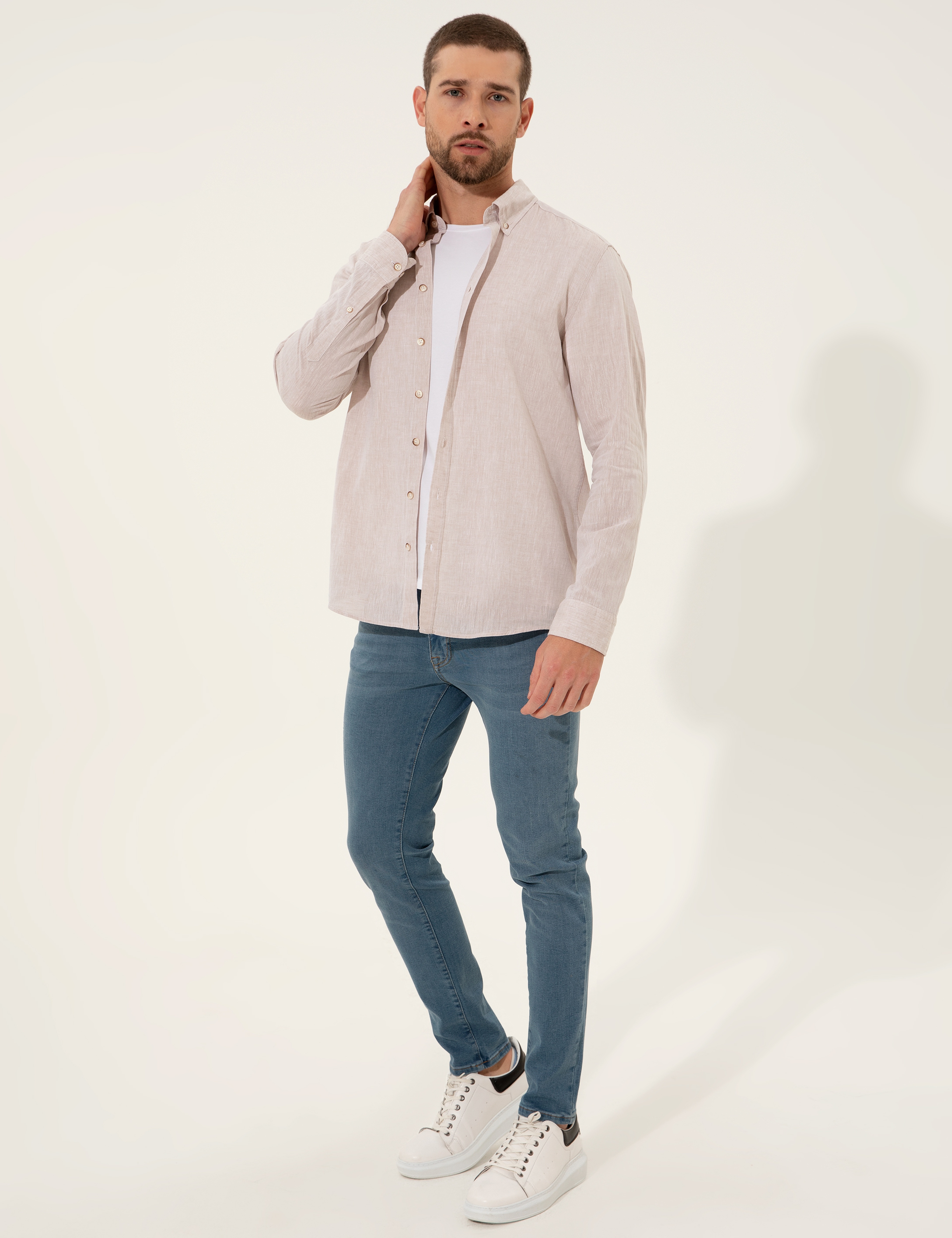 Açık Kahverengi Regular Fit Uzun Kollu Gömlek - Image 4