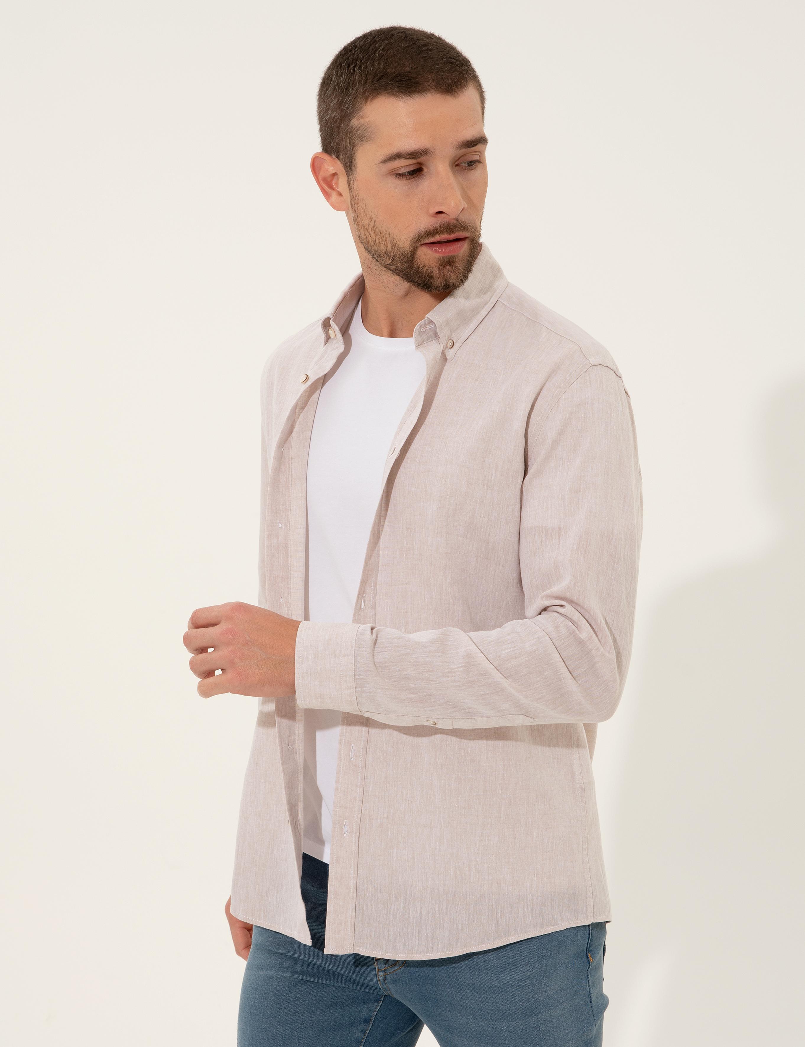 Açık Kahverengi Regular Fit Uzun Kollu Gömlek