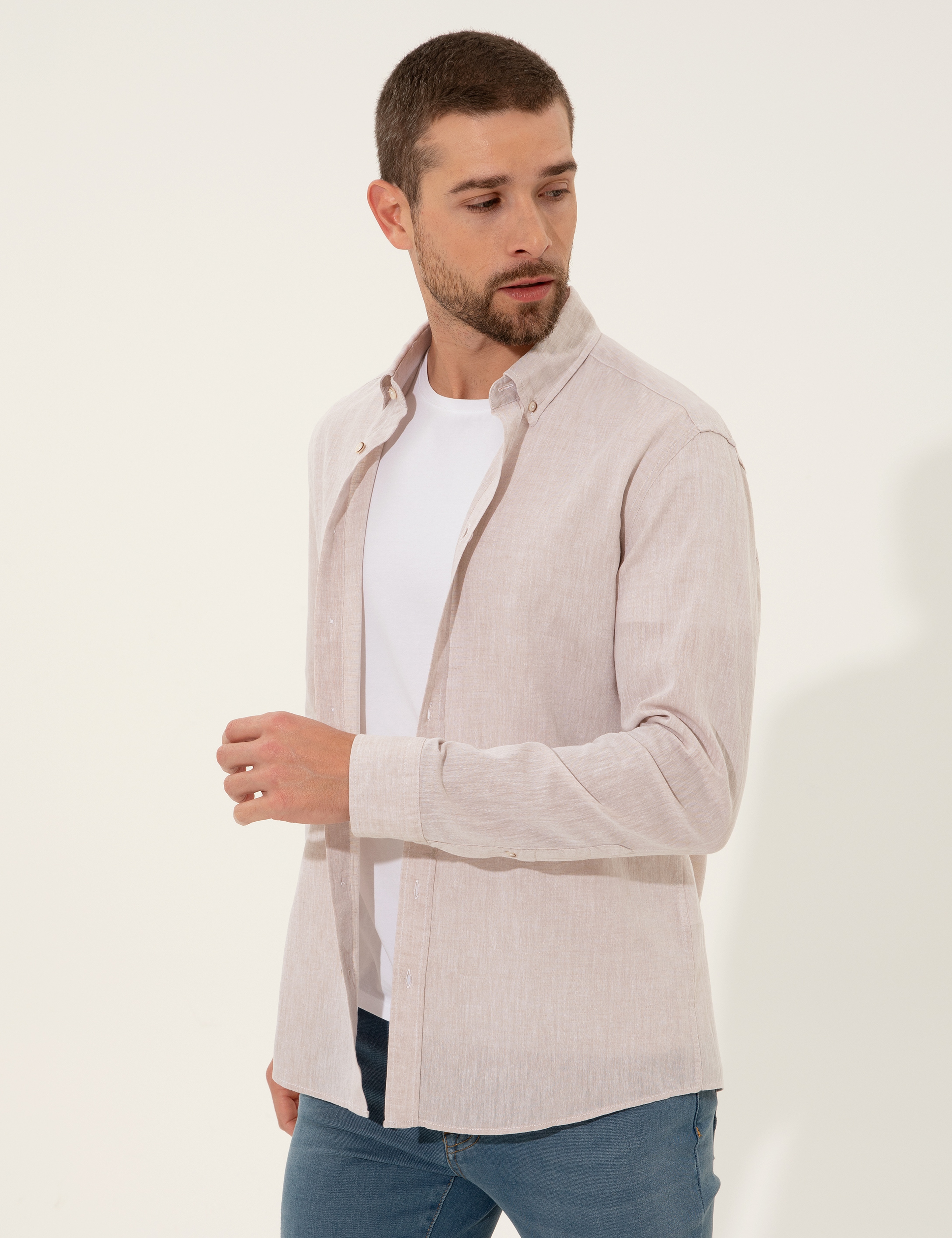 Açık Kahverengi Regular Fit Uzun Kollu Gömlek