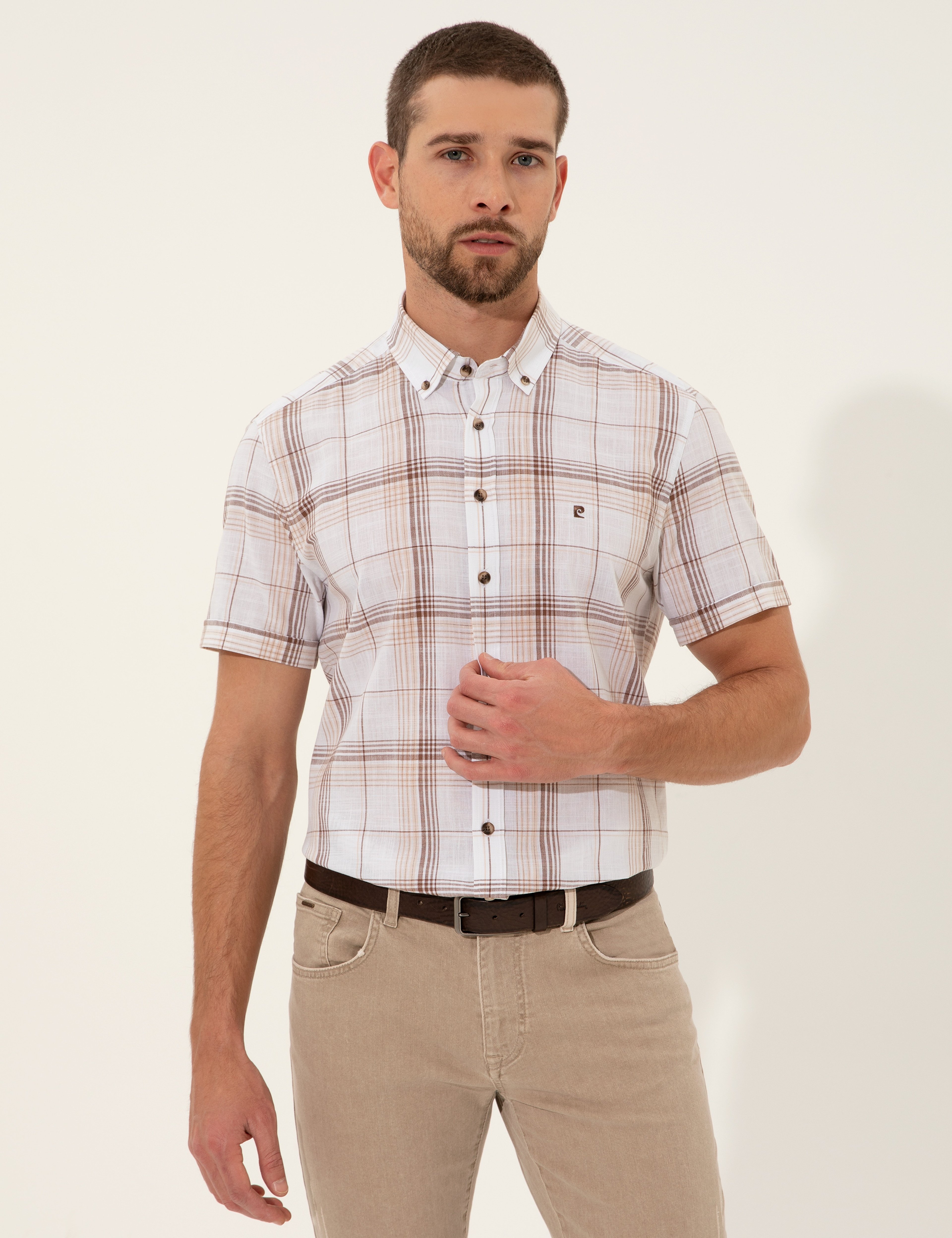 Kahverengi Regular Fit Kısa Kollu Gömlek - Image 1
