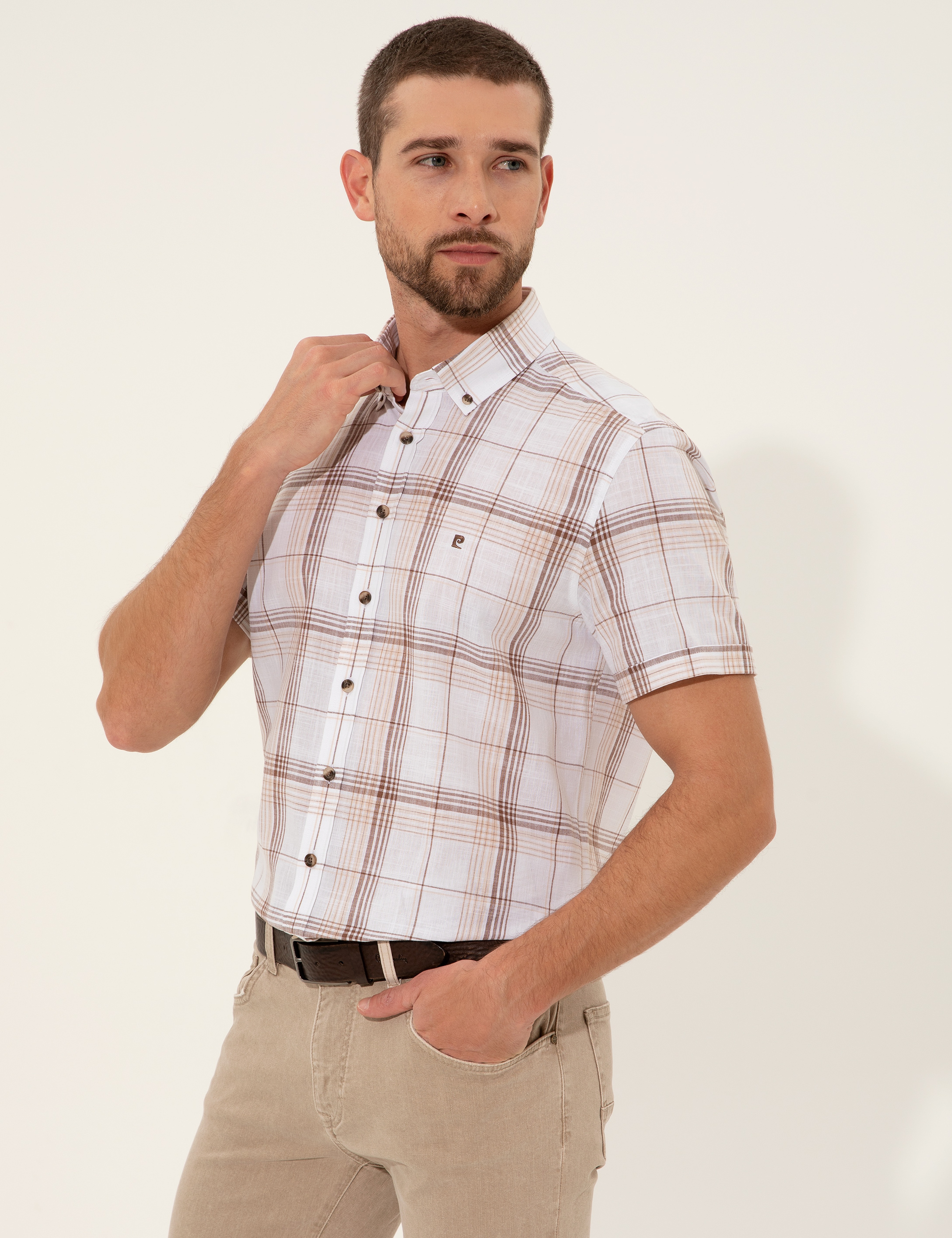 Kahverengi Regular Fit Kısa Kollu Gömlek - Image 3