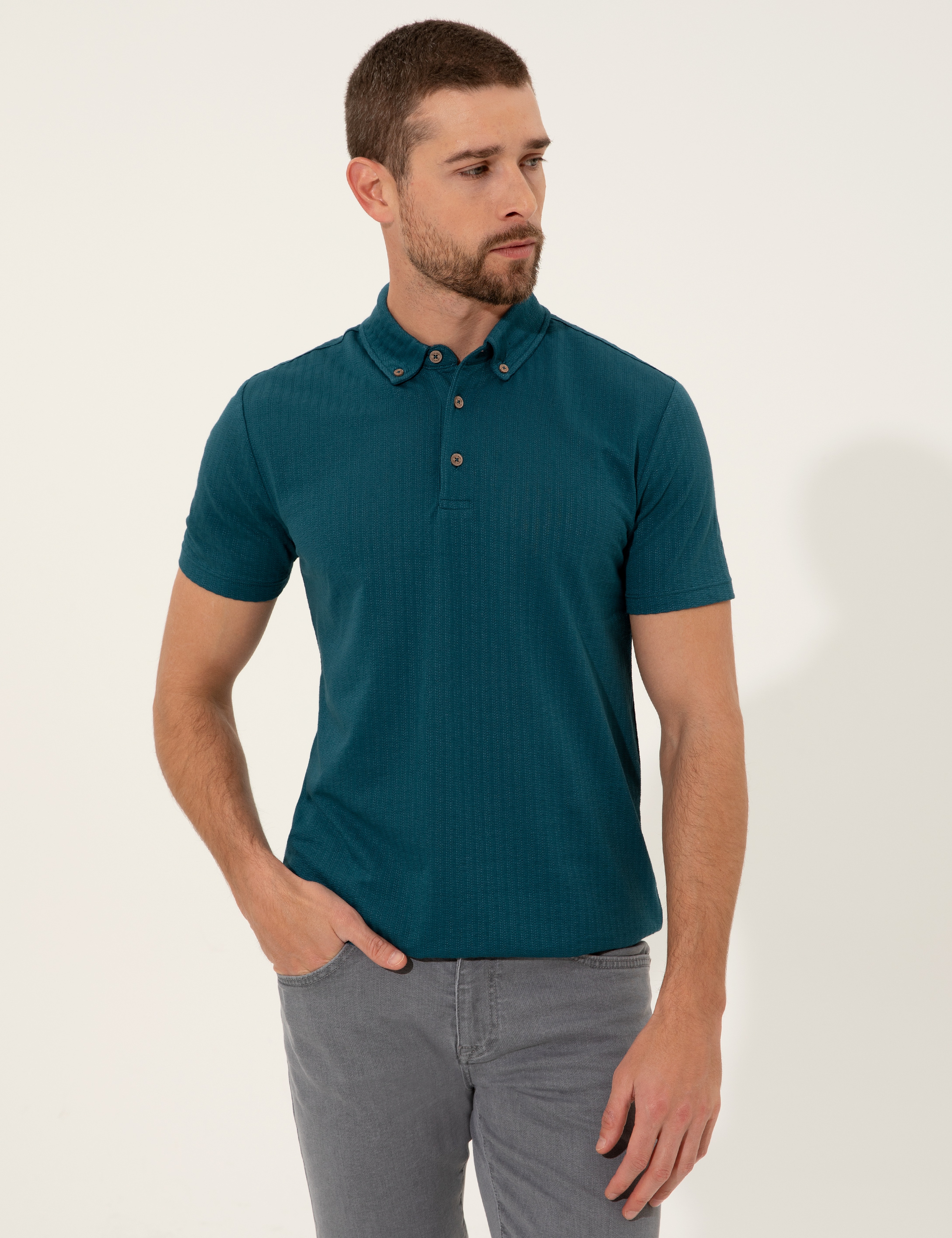 Zümrüt Yeşili Slim Fit Polo Yaka T-Shirt - Image 1