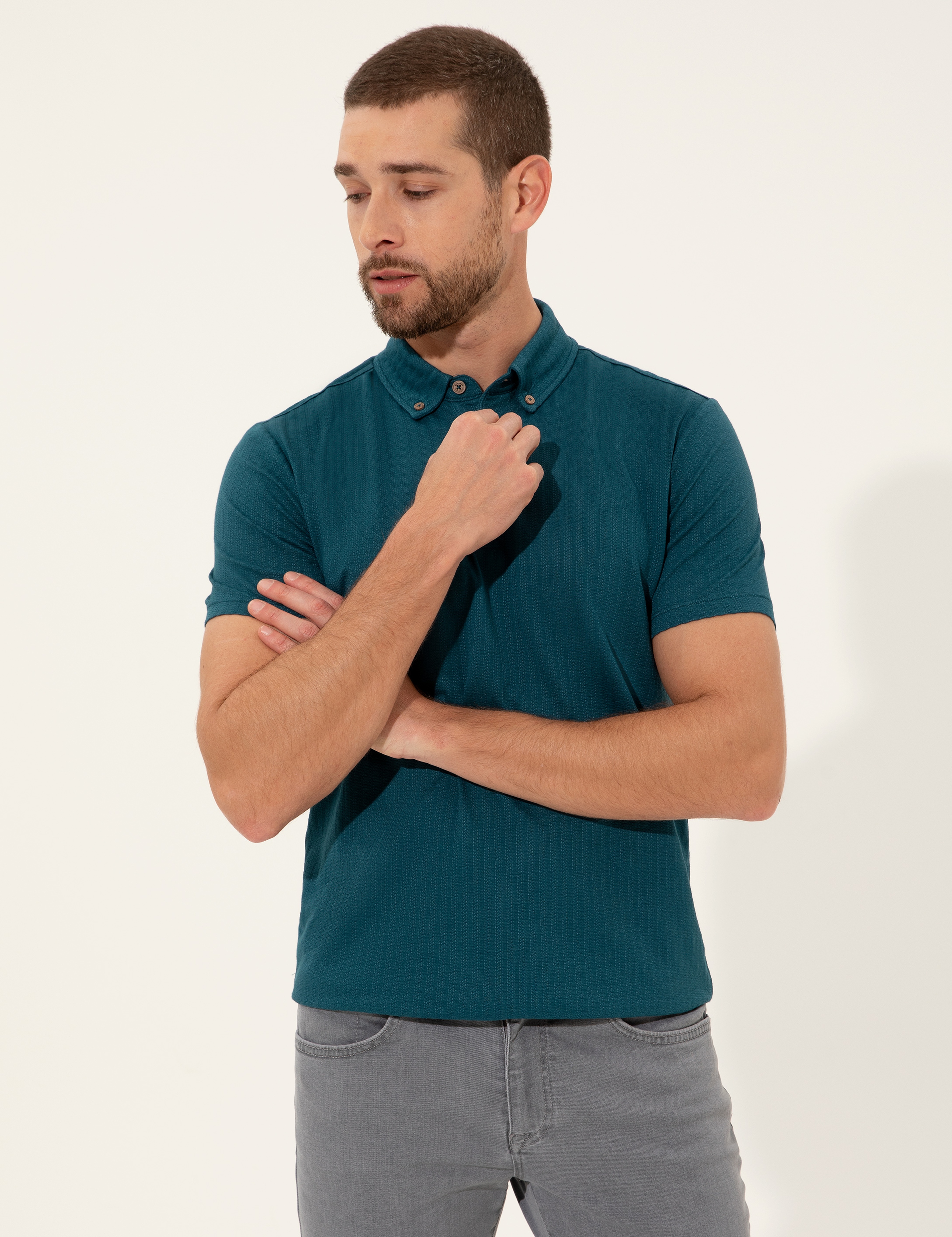 Zümrüt Yeşili Slim Fit Polo Yaka T-Shirt - Image 3