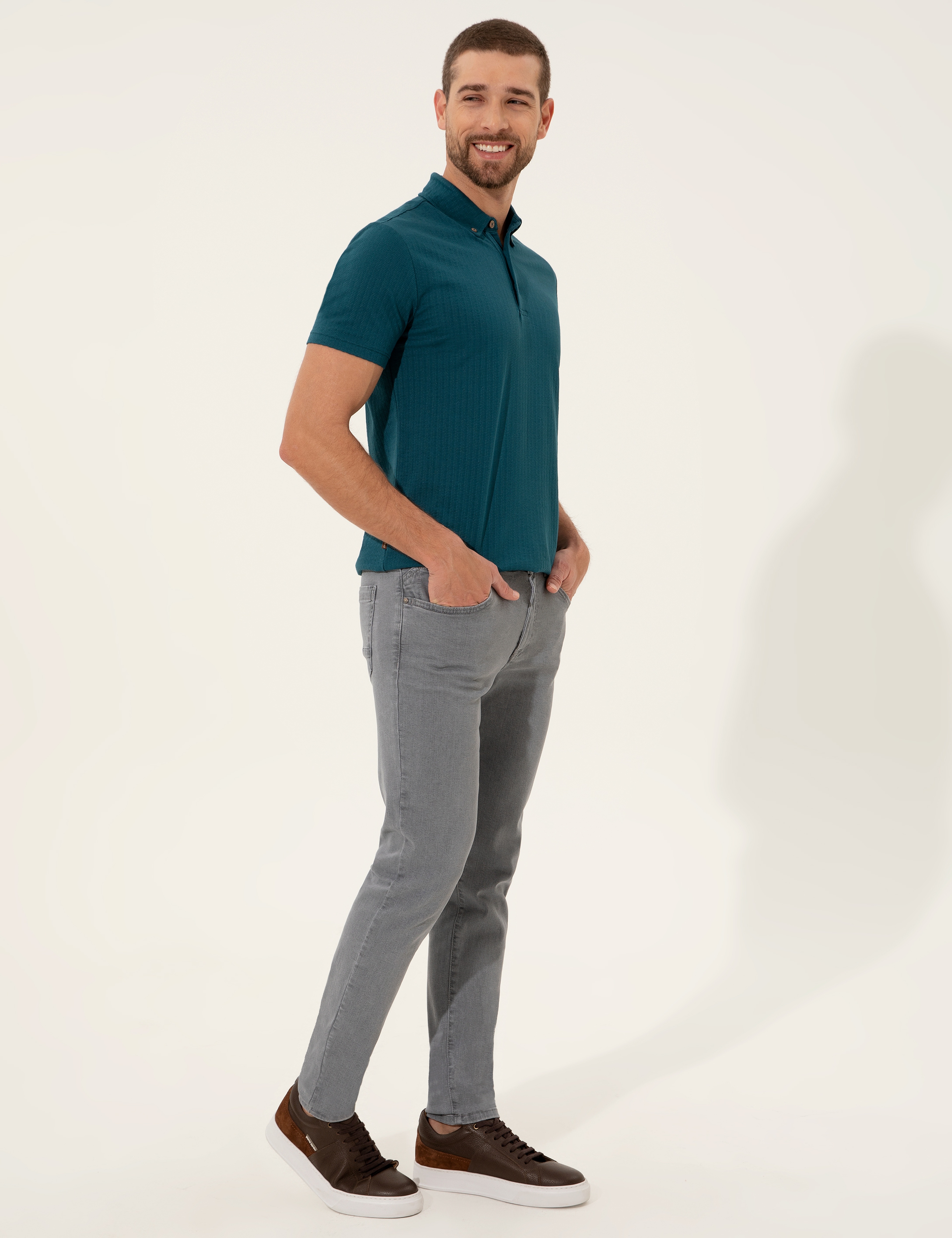 Zümrüt Yeşili Slim Fit Polo Yaka T-Shirt - Image 4