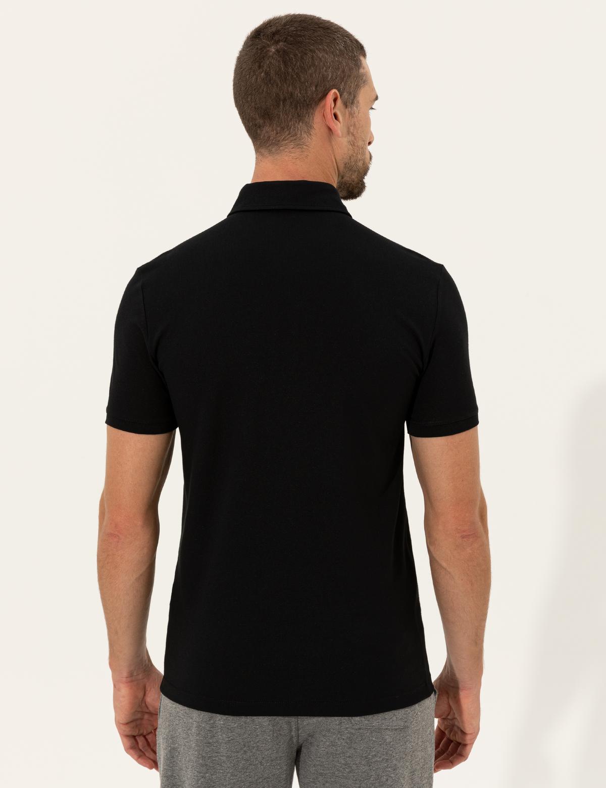 Siyah Slim Fit Dynamic Baskılı Polo Yaka Tişört - 50250234049