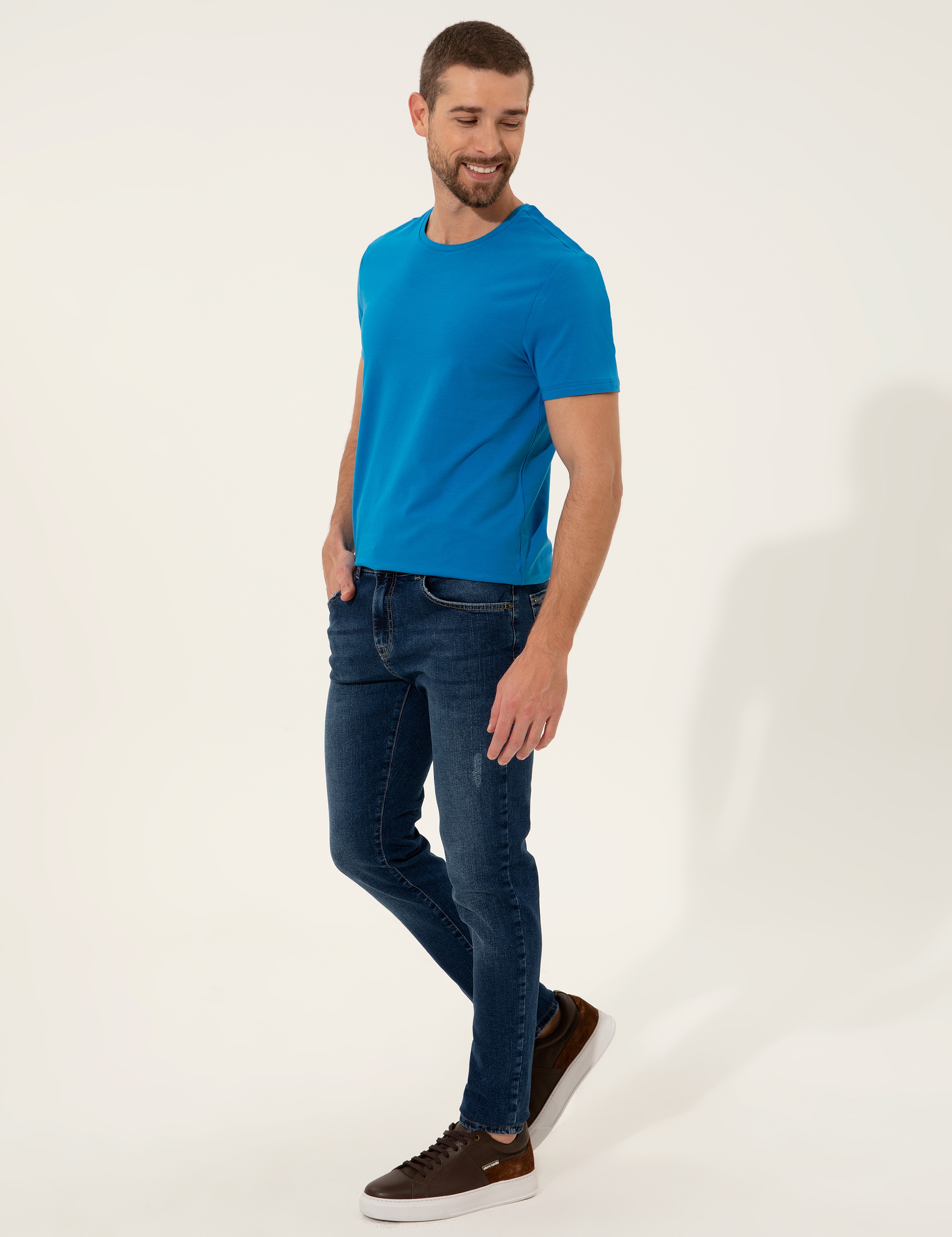 Mavi Slim Fit Bisiklet Yaka Basic Tişört - Image 4